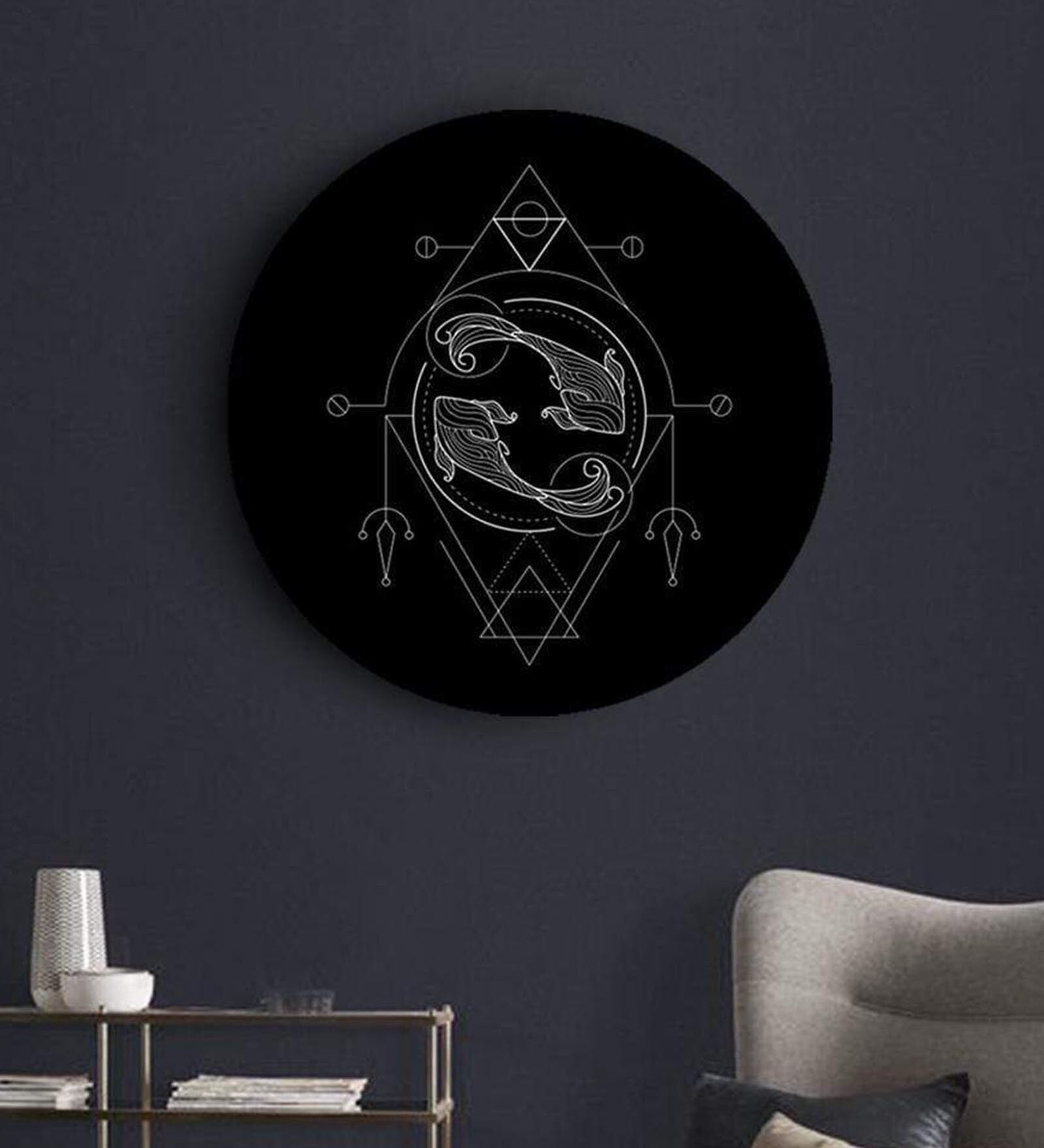 Round Black Black And White Geometry Zodiac Canvas Art Print