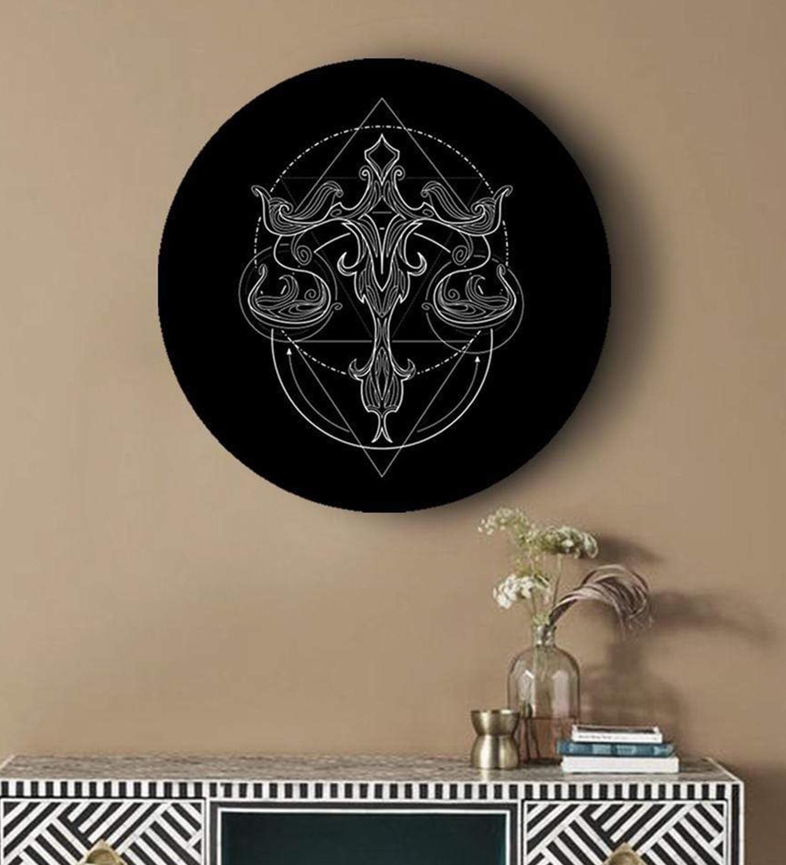 Round Black Black And White Geometry Zodiac Canvas Art Print