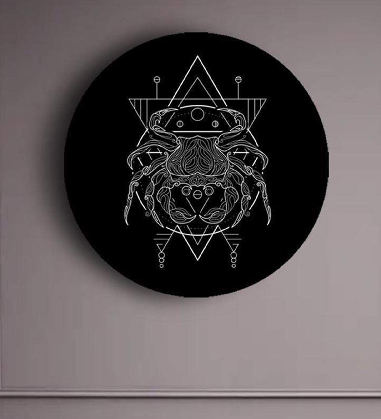 Round Black Black And White Geometry Zodiac Canvas Art Print