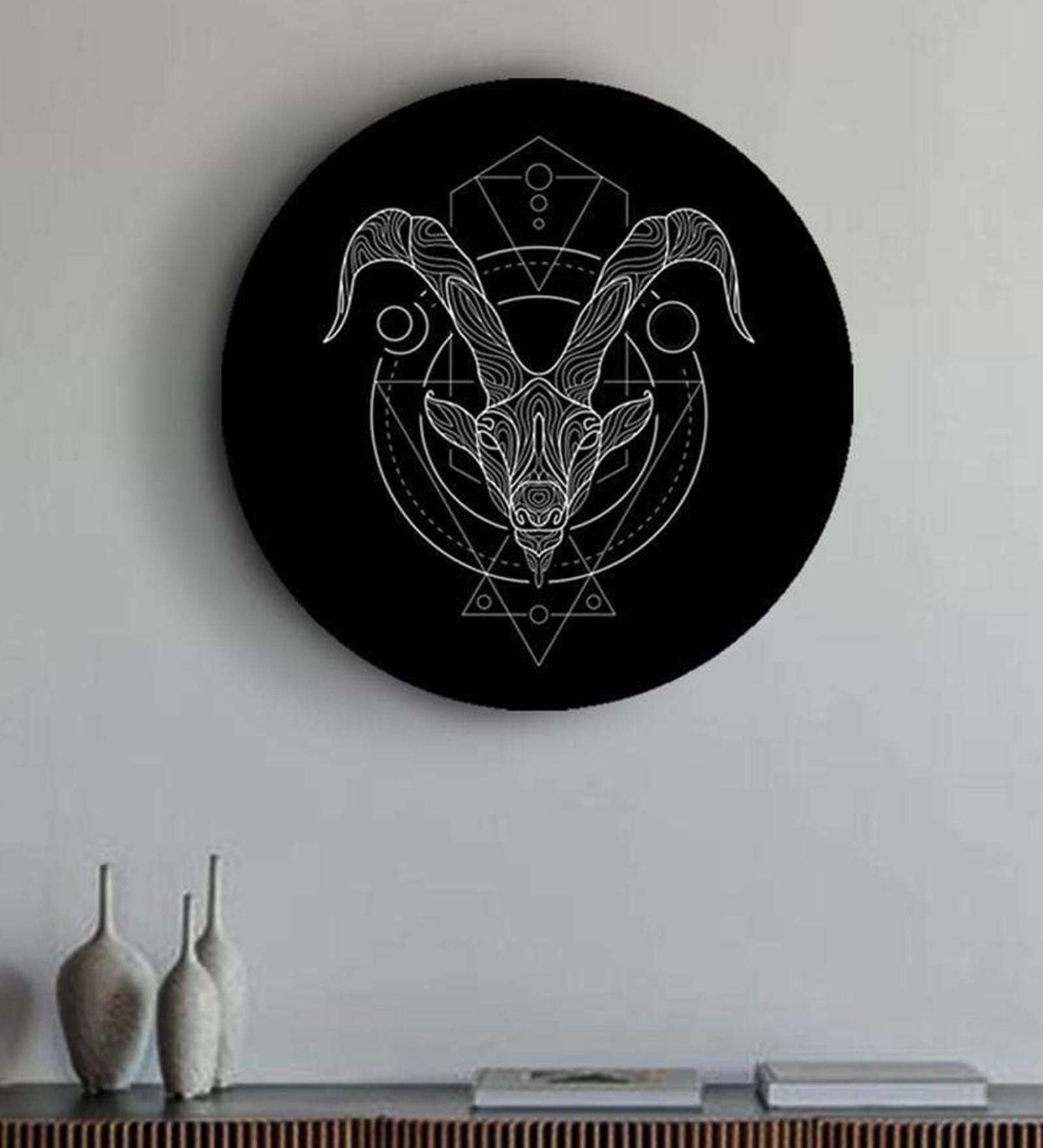 Round Black Black And White Geometry Zodiac Canvas Art Print