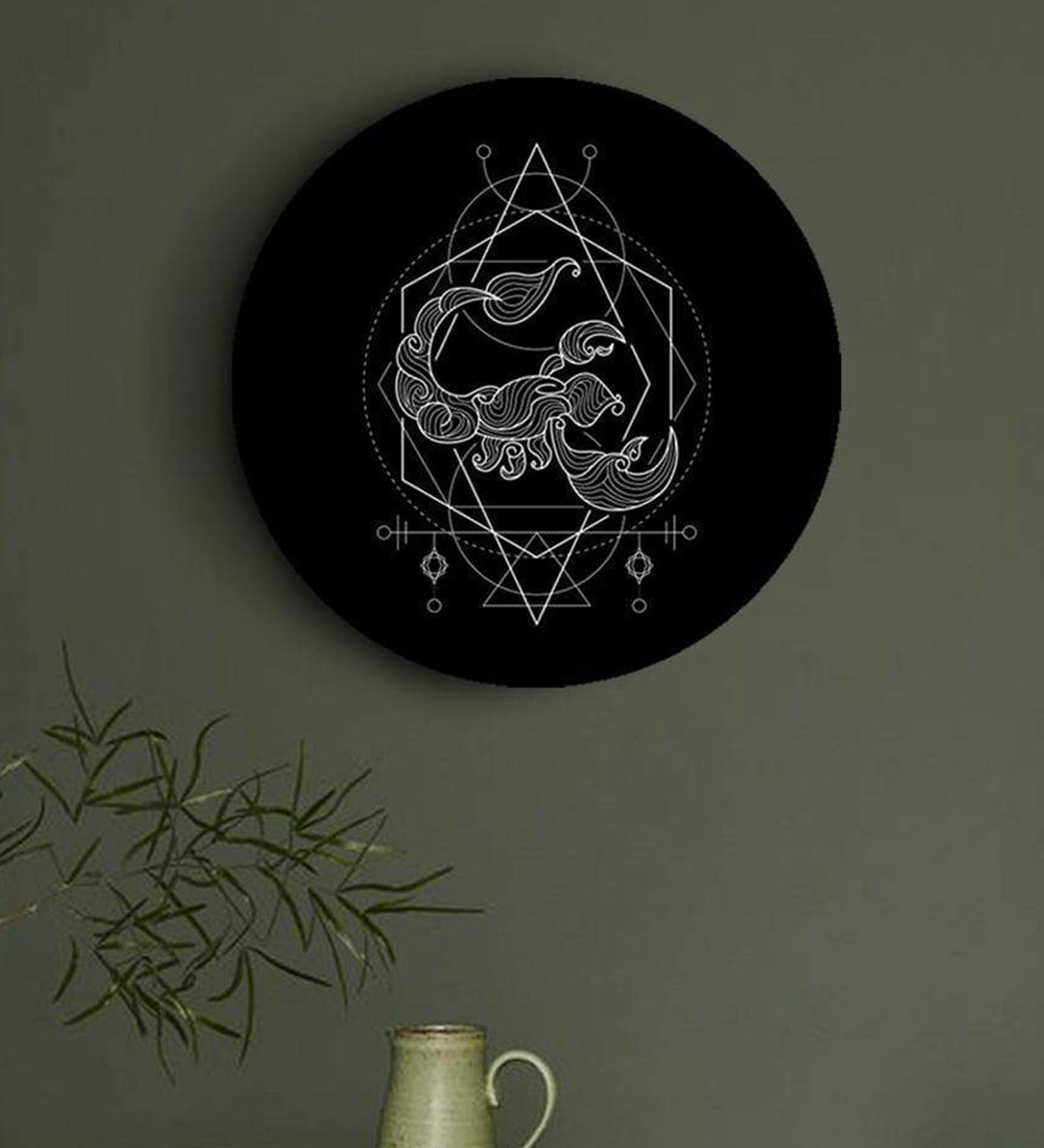 Round Black Black And White Geometry Zodiac Canvas Art Print