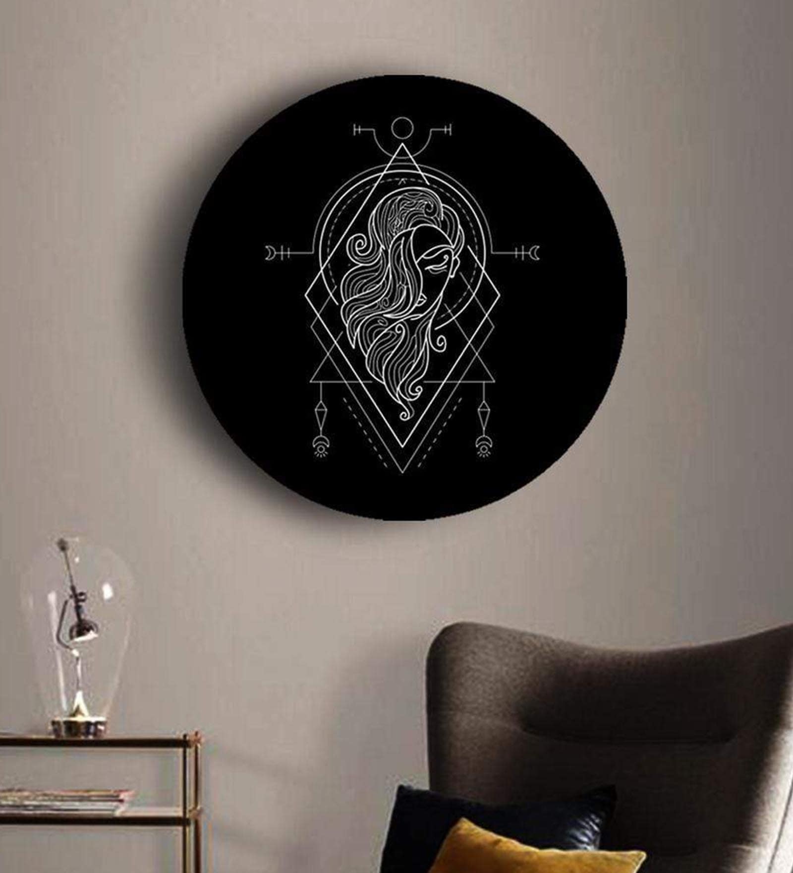 Round Black Black And White Geometry Zodiac Canvas Art Print