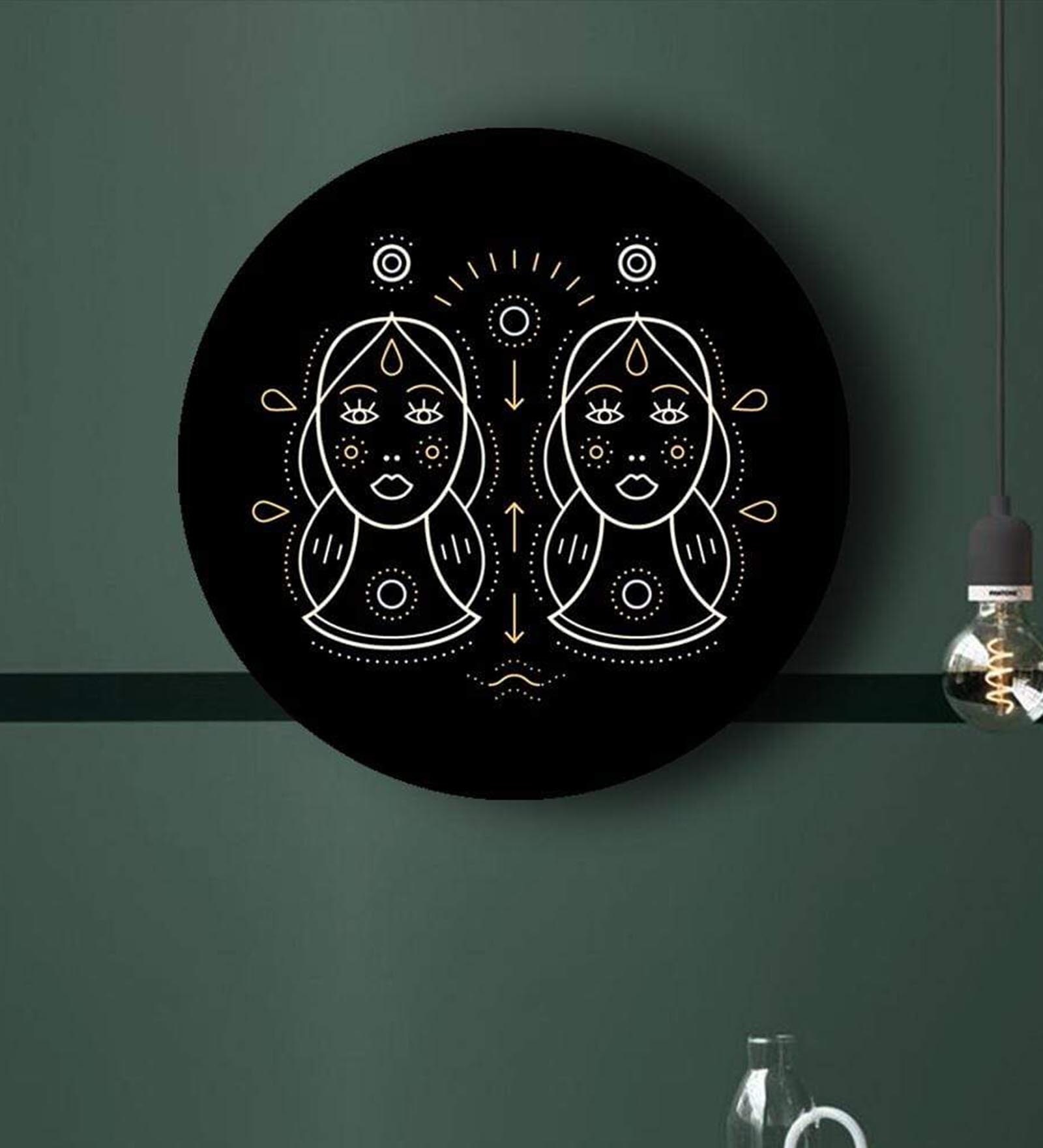 Round Black Black And White Geometry Zodiac Canvas Art Print