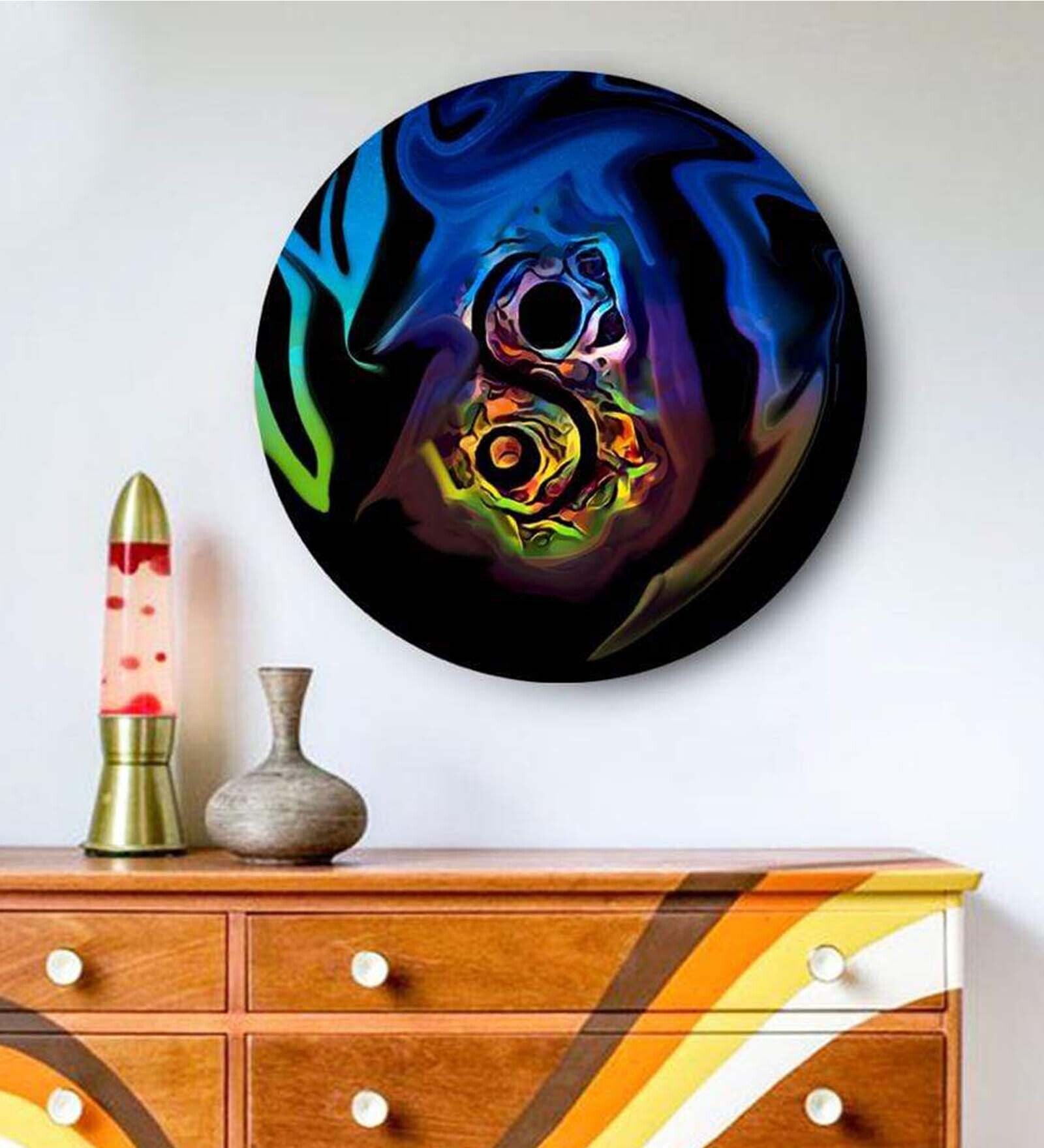 Round Blue Abstract Yin And Yang Canvas Art Print