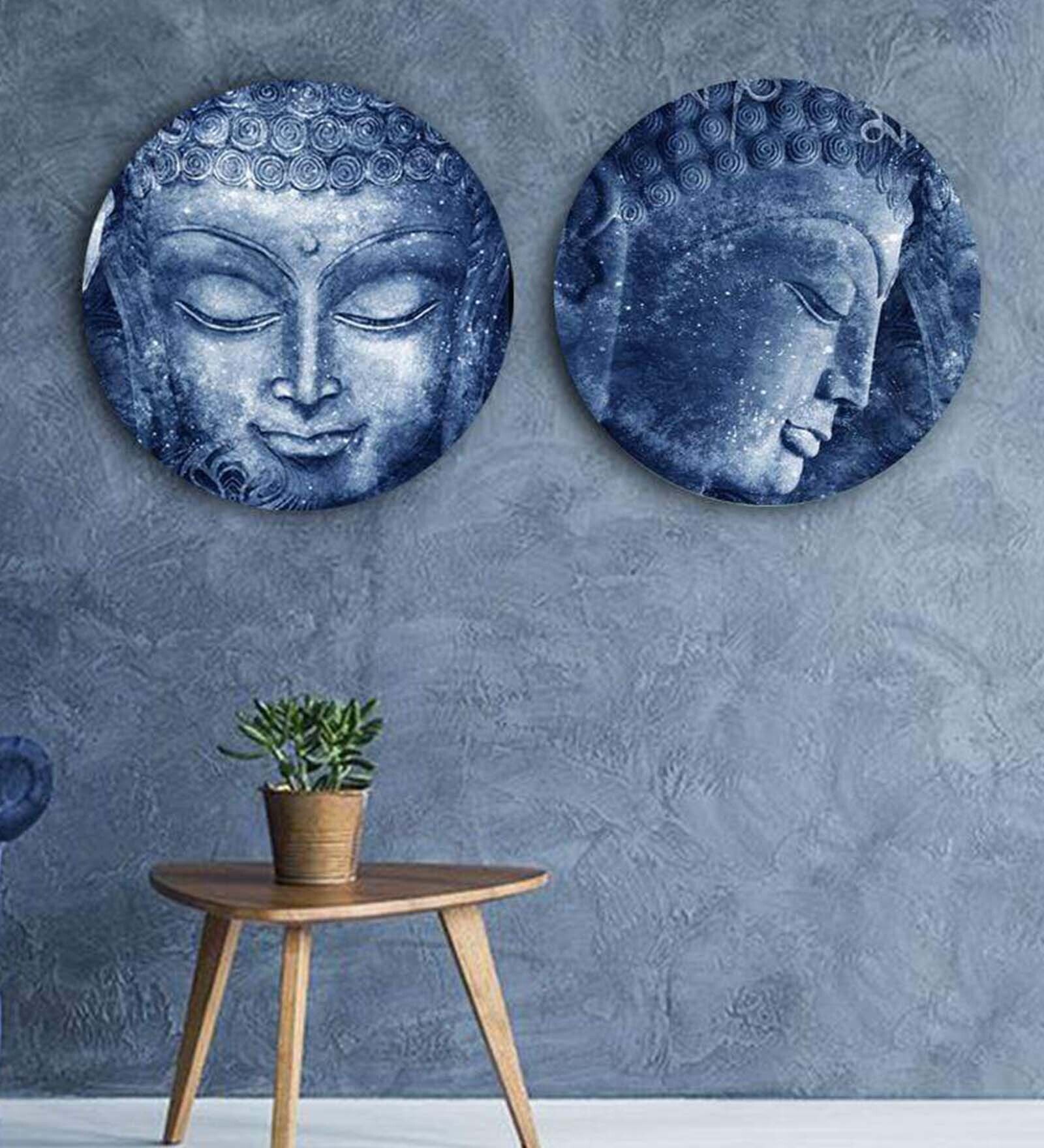 Round Blue Buddha'S Peace Of Mind Canvas Set Of 2 Art Print