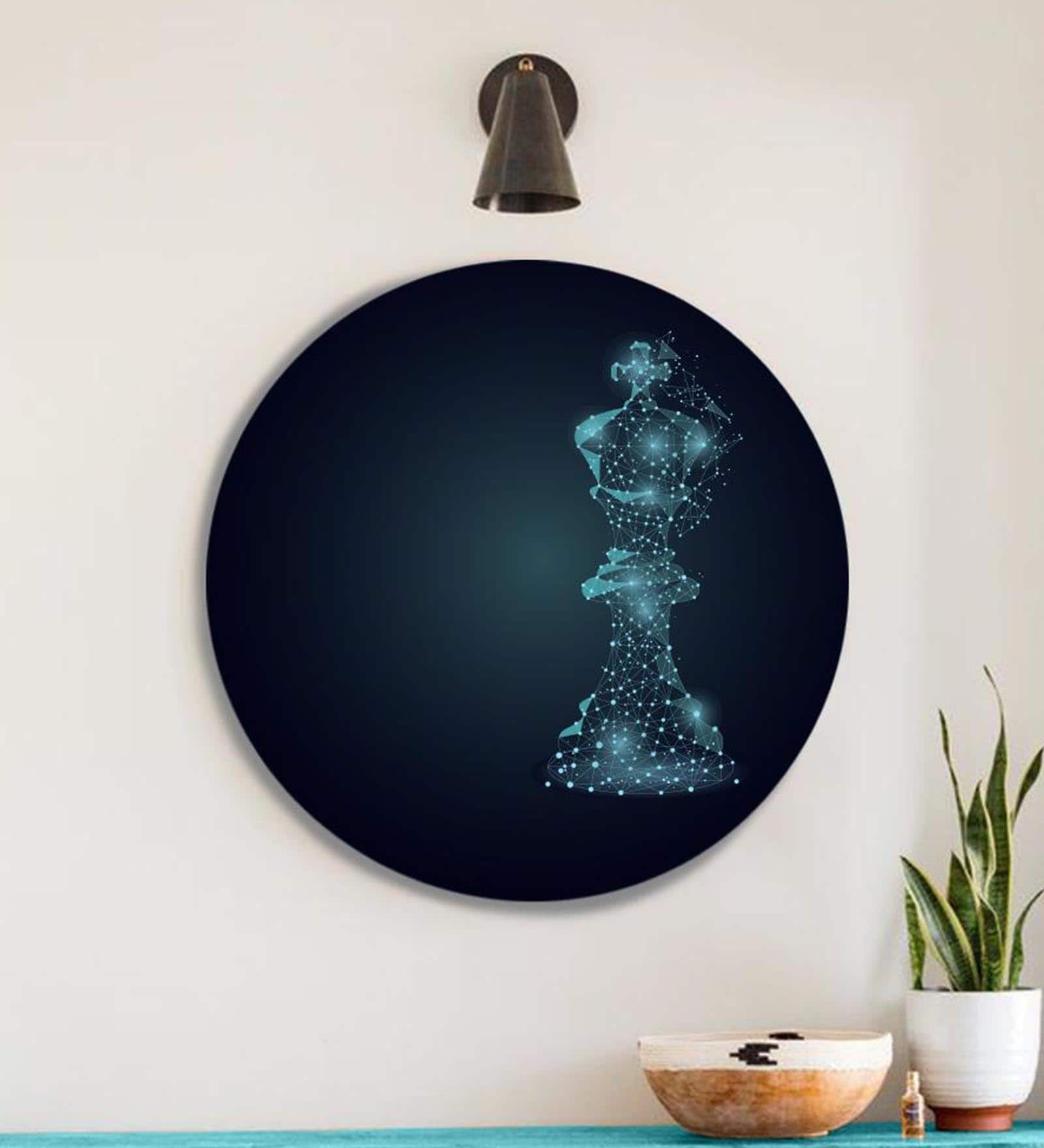 Round Blue Digital Chess Game Canvas Art Print