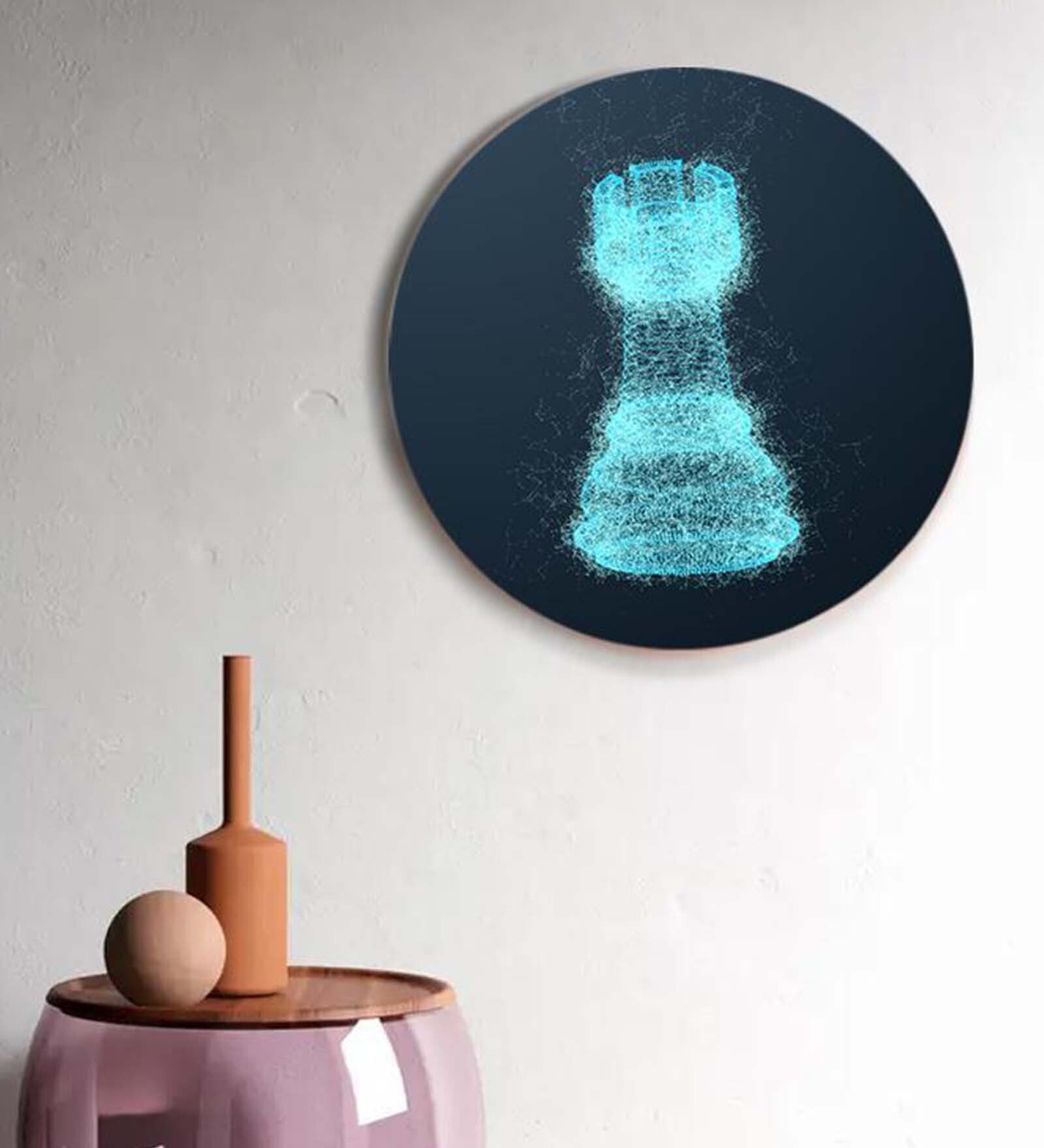 Round Blue Digital Chess Game Canvas Art Print