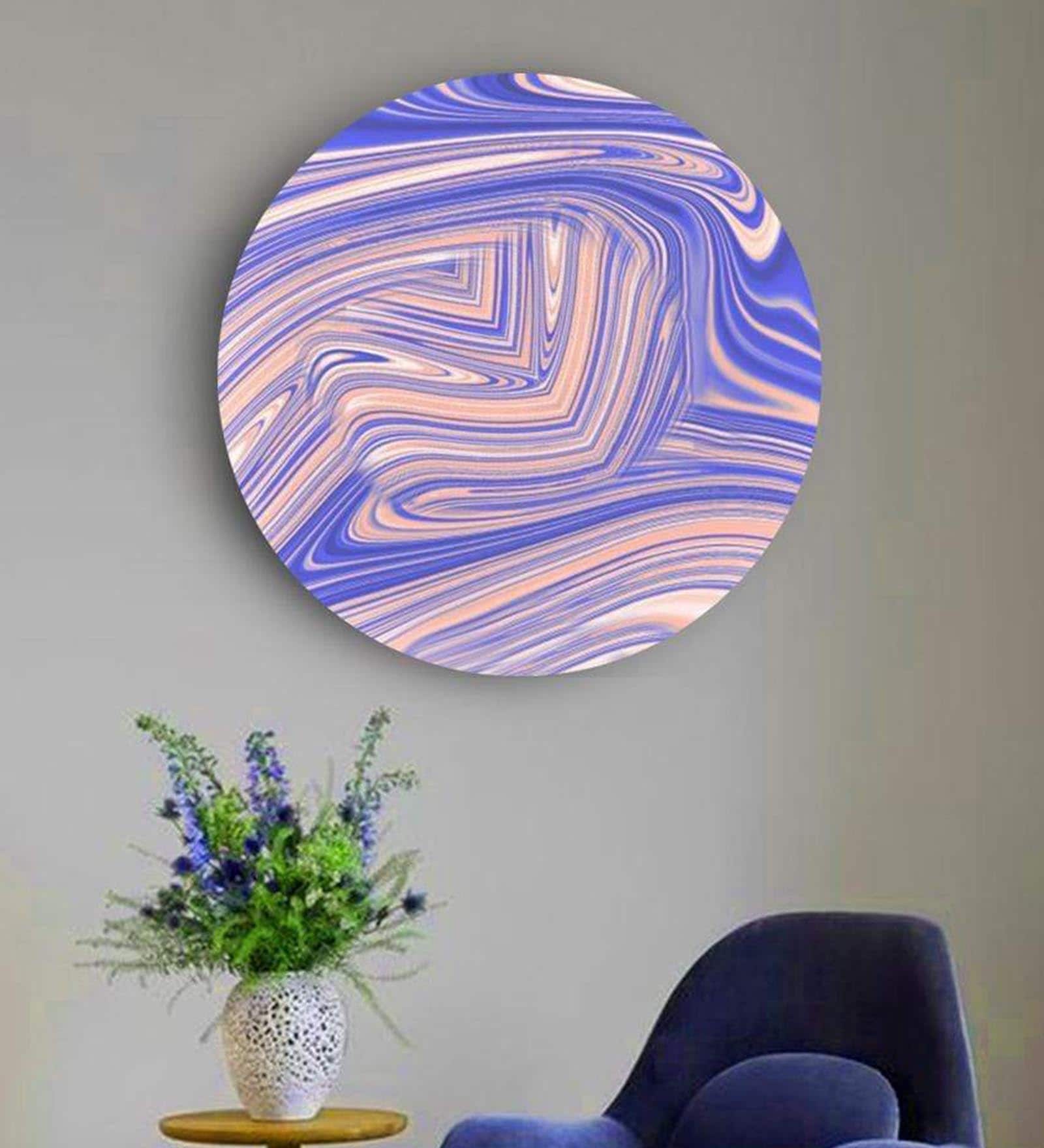 Round Blue Exuberant Lines Canvas Art Print
