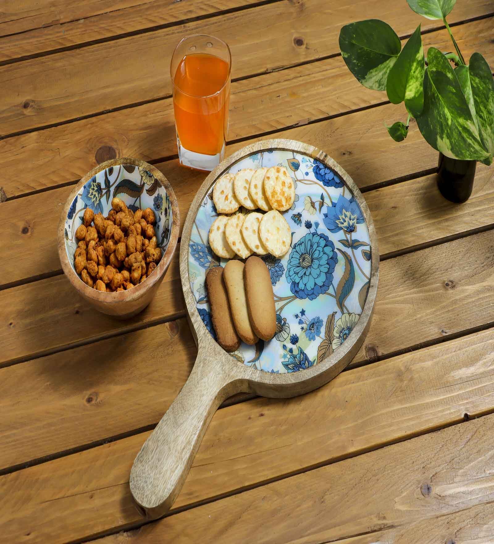 Blue Mango Wood Gladiolus harmony  Round Platter