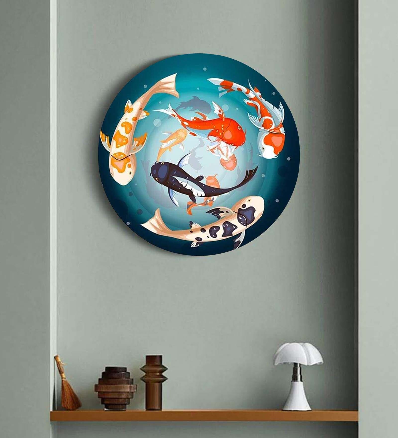 Round Blue Prized Koi Pond Canvas Art Print