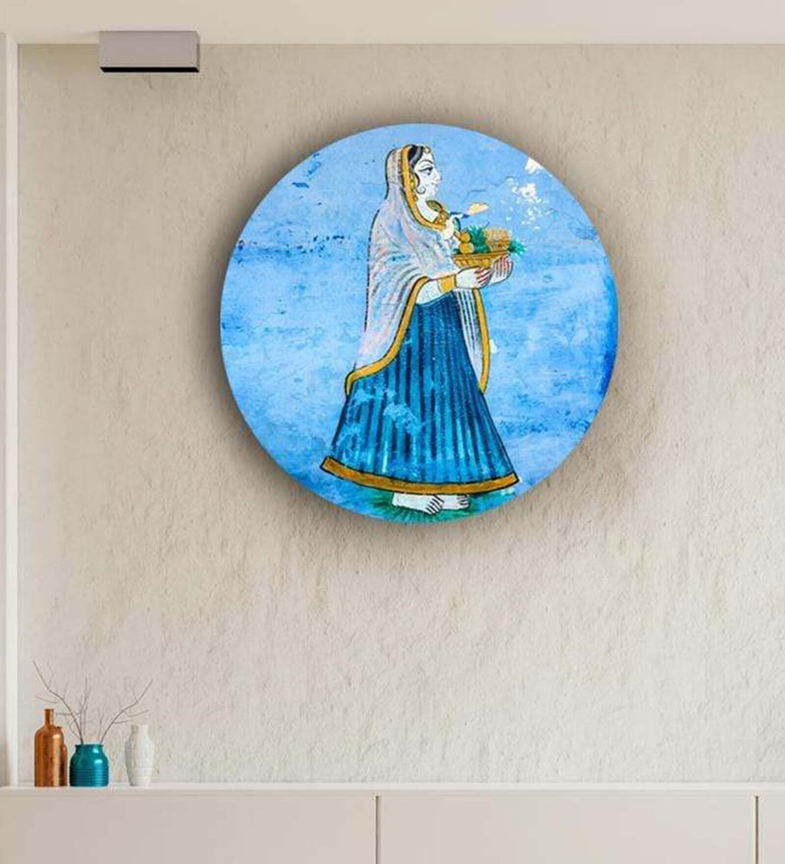 Round Blue Simply Royal Lady In Blue Canvas Art Print