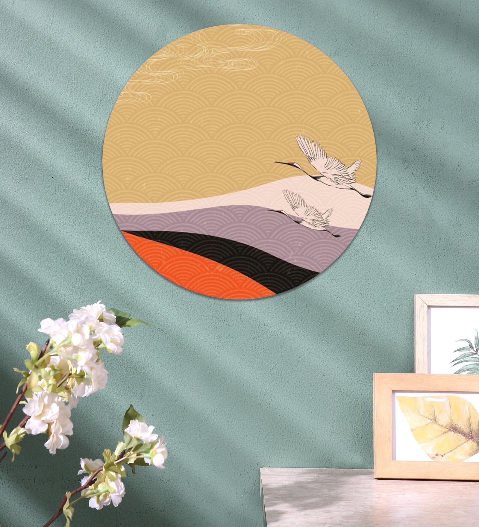 Round Blue Swans In Flight Canvas Art Print