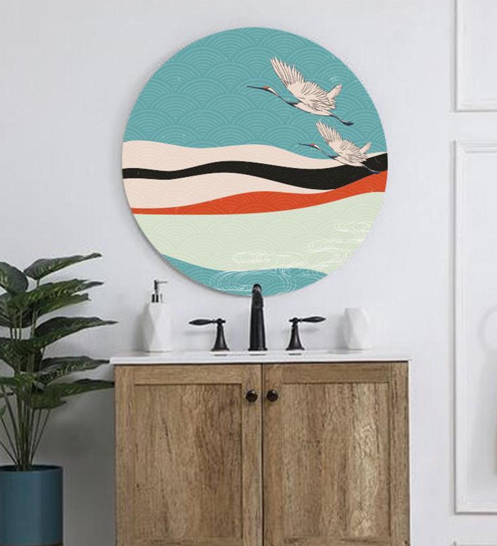 Round Blue Swans In Flight Canvas Art Print