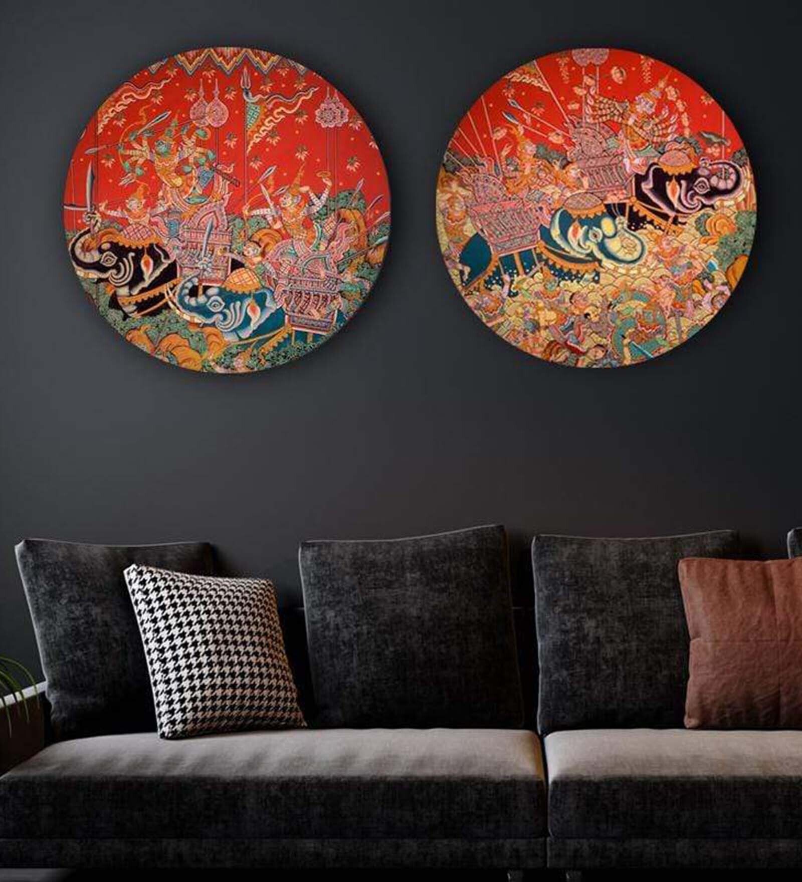 Round Brown Caught In Action Canvas Set Of 2 Art Print