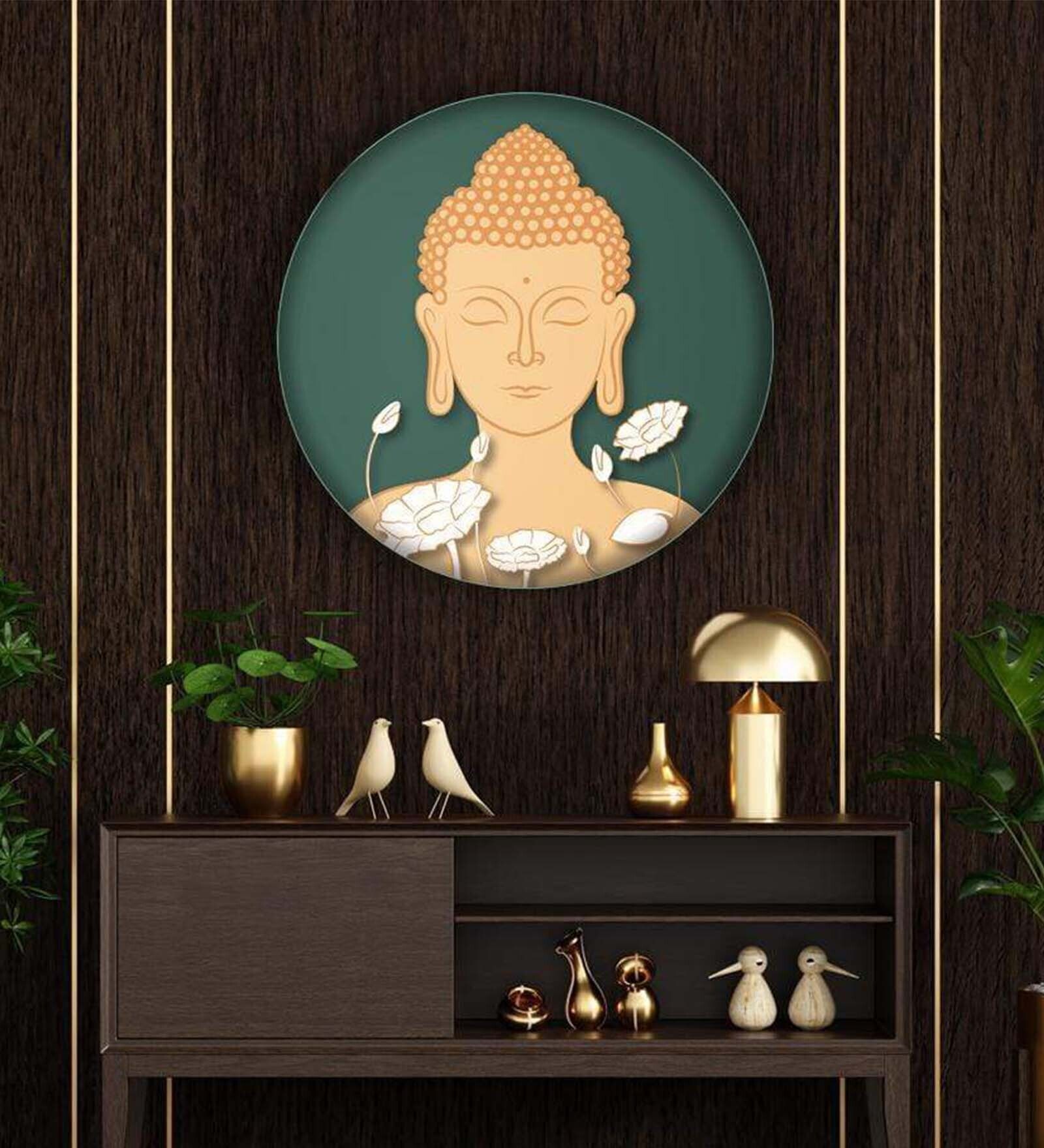 Round Brown Gautam Buddha In Prayer Canvas Art Print