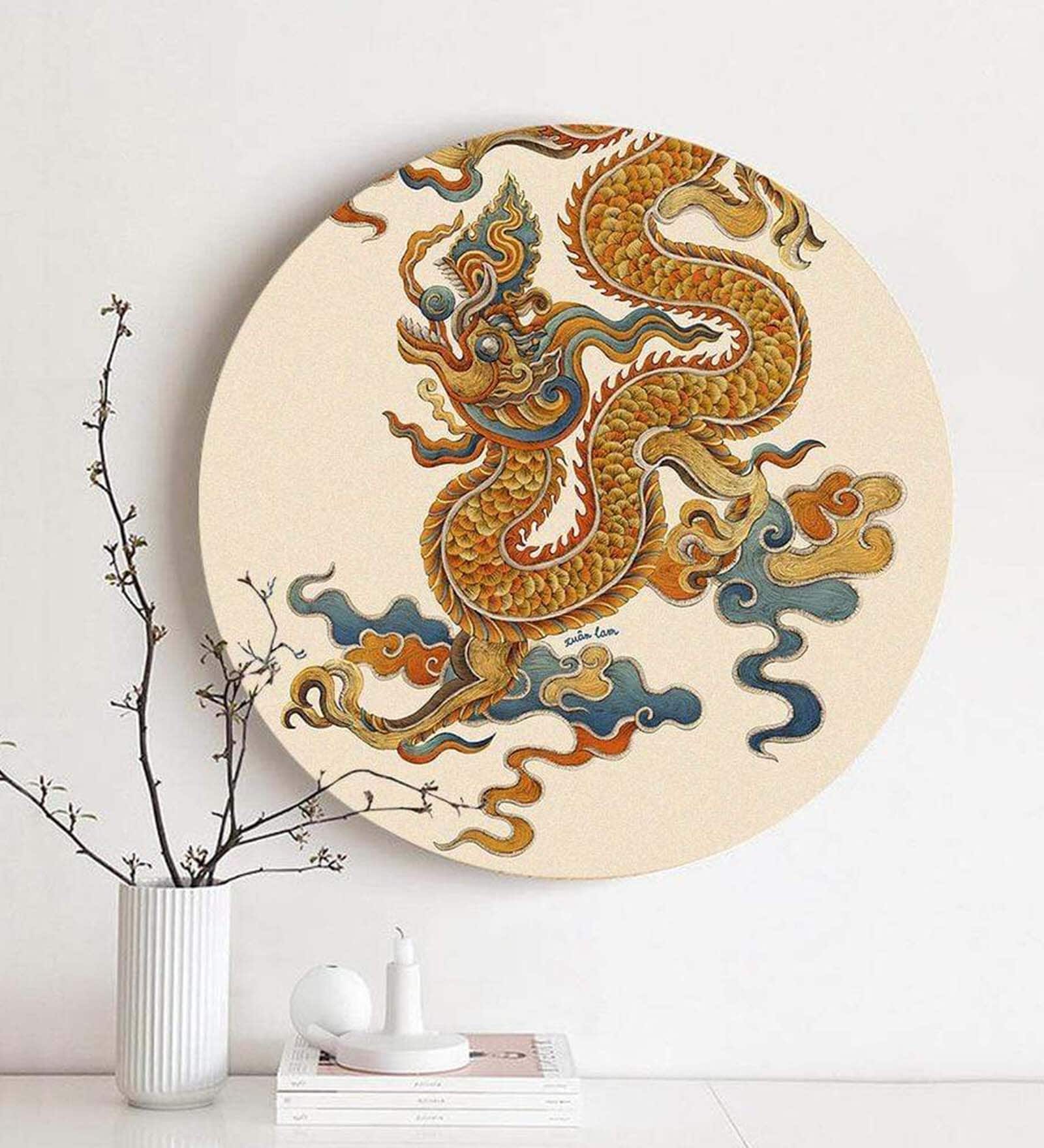 Round Brown Lucky Loong Canvas Art Print