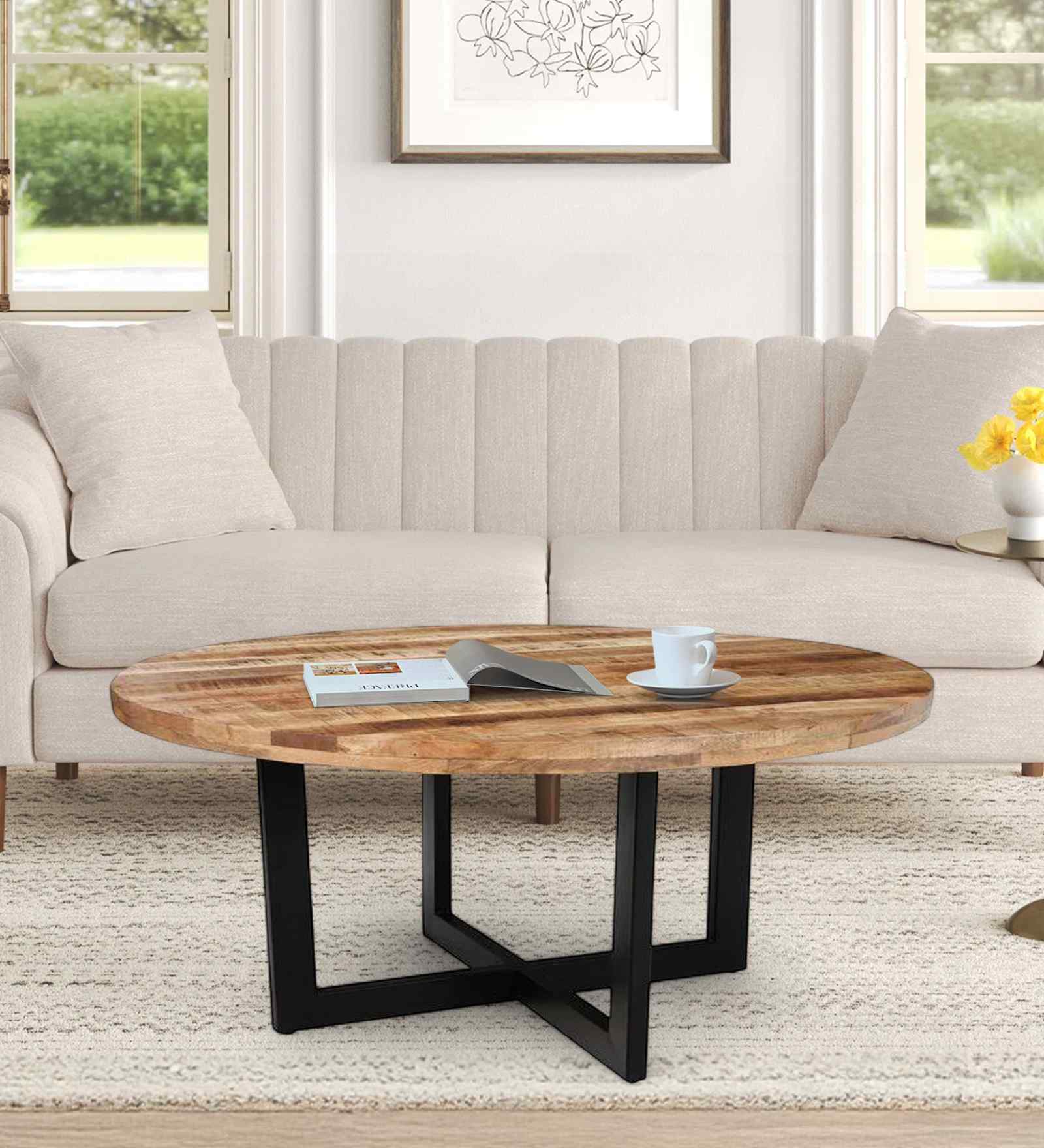 Giffy Round Coffee Table in Oak Finish