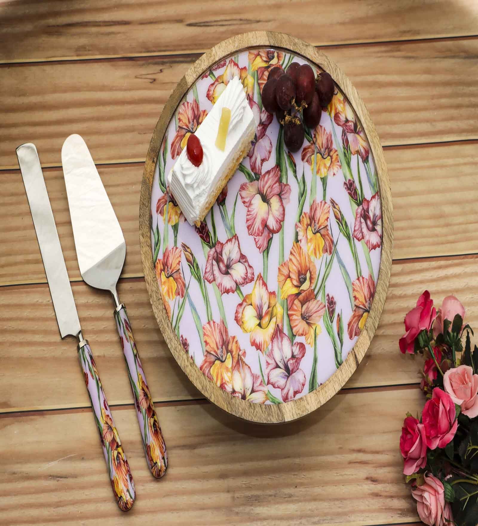 Purple Mango Wood Gladiolus harmony  Cake Stand