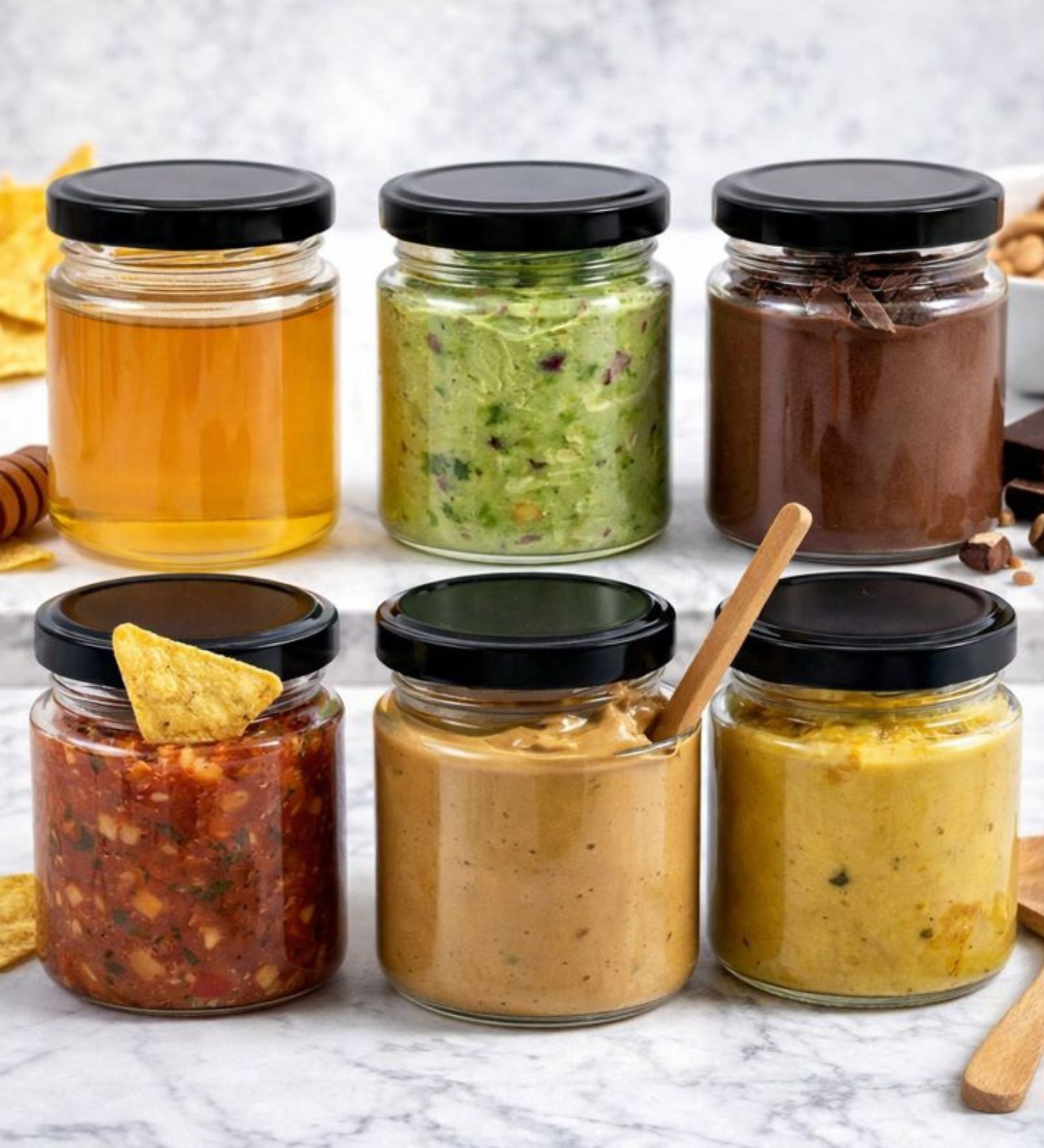 Round Glass Jar With Airtight Lid For Kitchen Storage | Glass Food Storage Jars | Grocery Kitchen Container Set | glass storage containers with lid | Black, 200ml (6 Pieces)