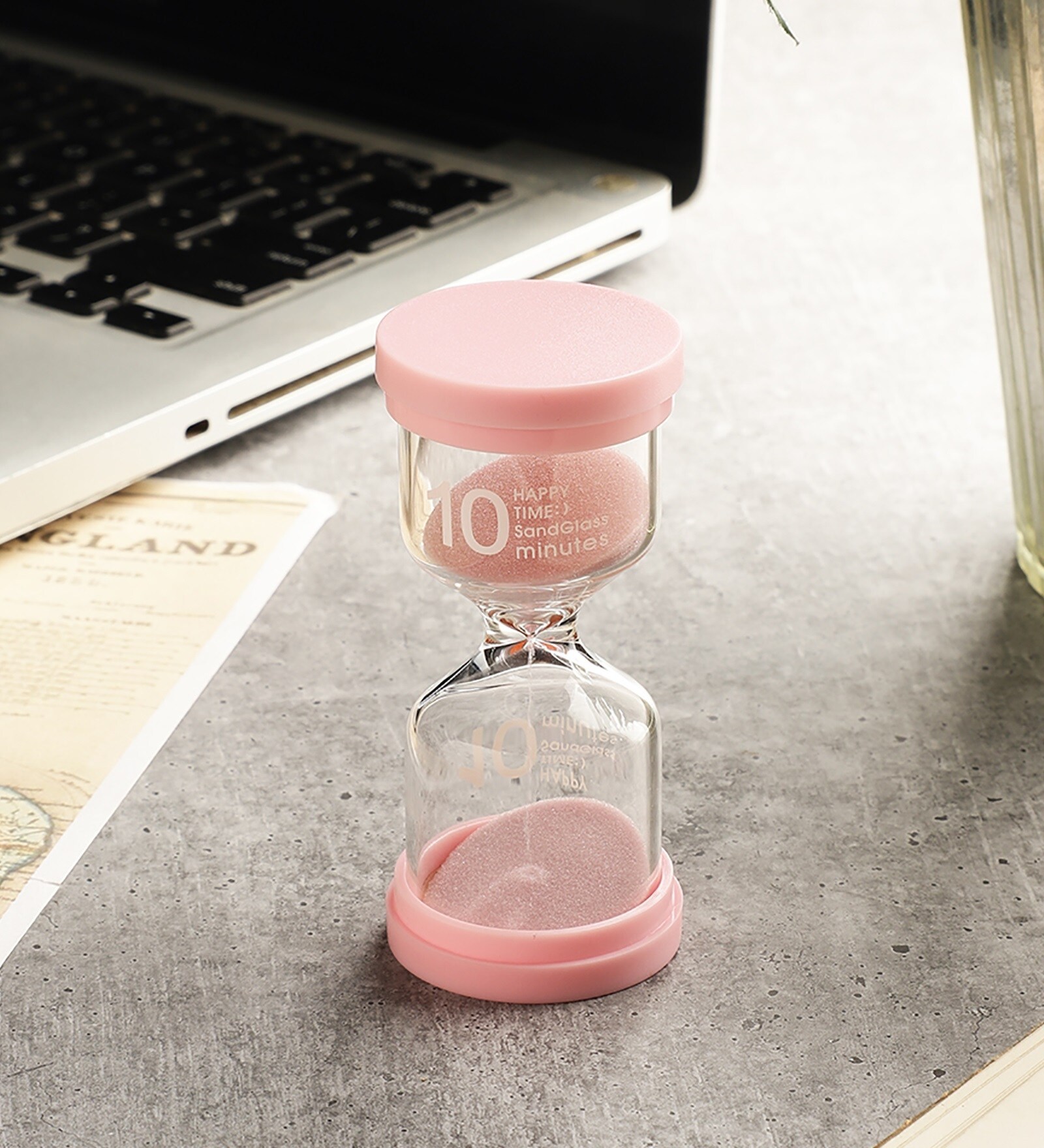 Round Glass Tube 10 Minutes Pink Sand Timer Showpiece