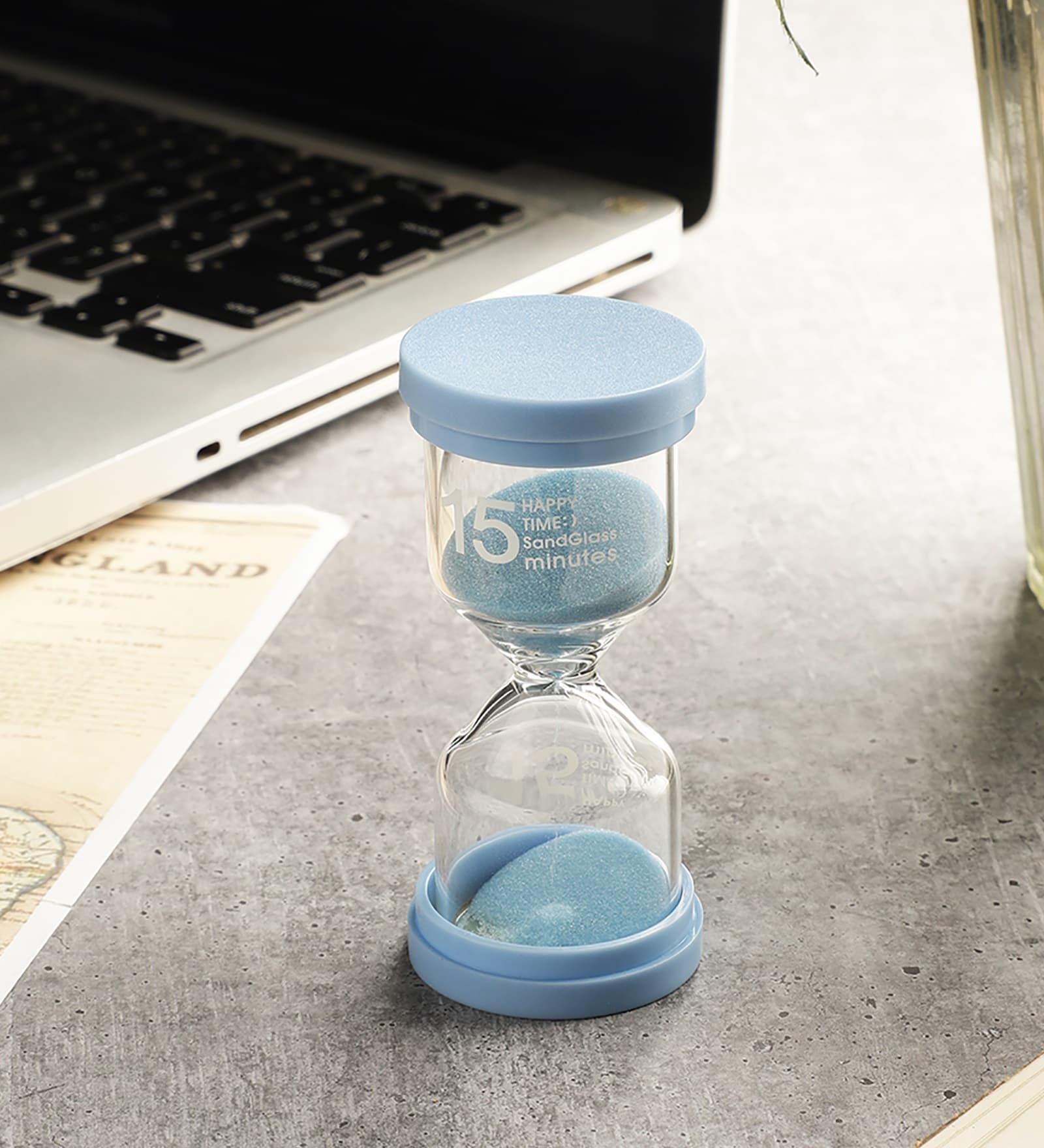 Round Glass Tube 15 Minutes Sky Blue Sand Timer Showpiece