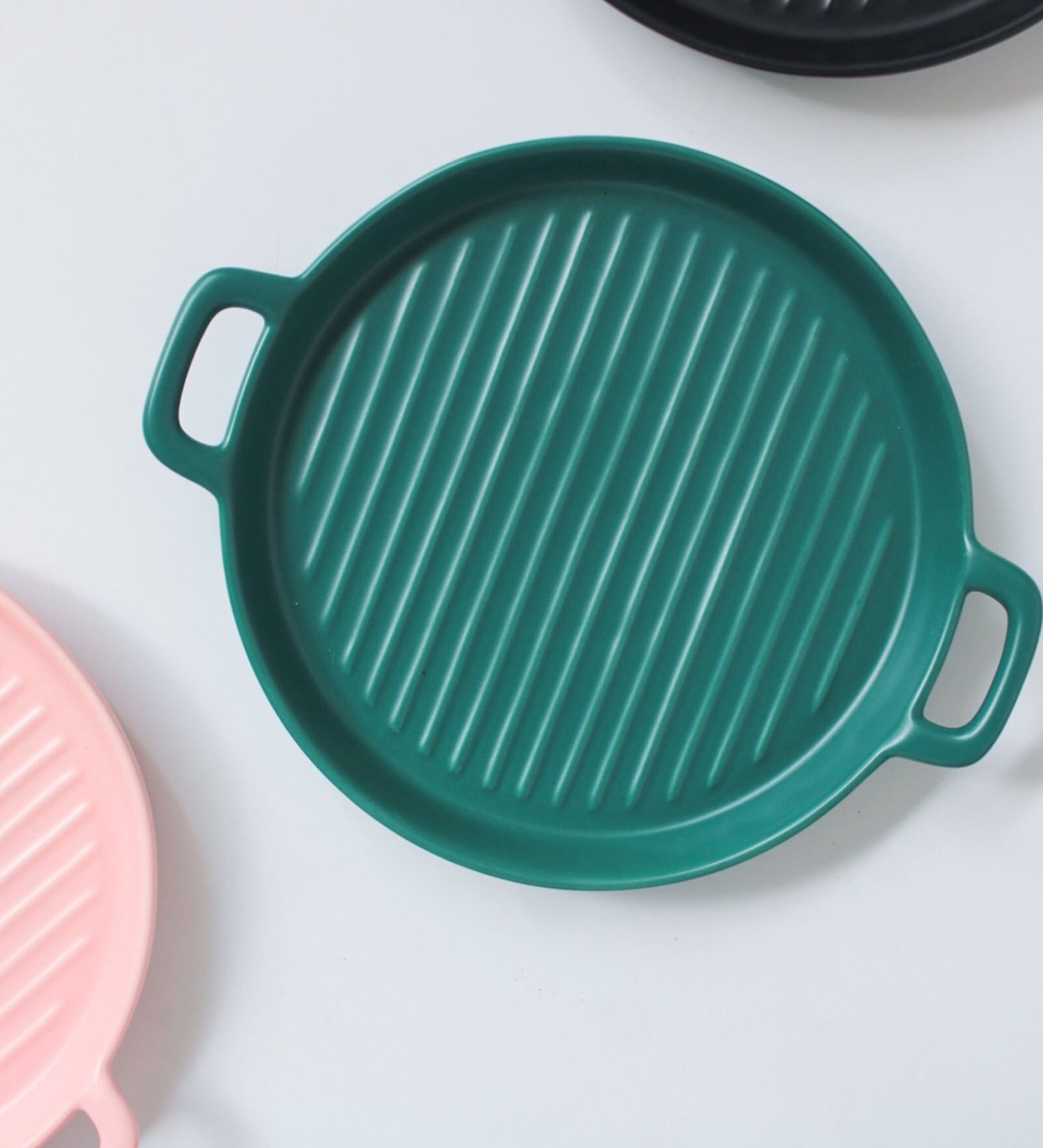 Round Green Ceramic Baking Tray