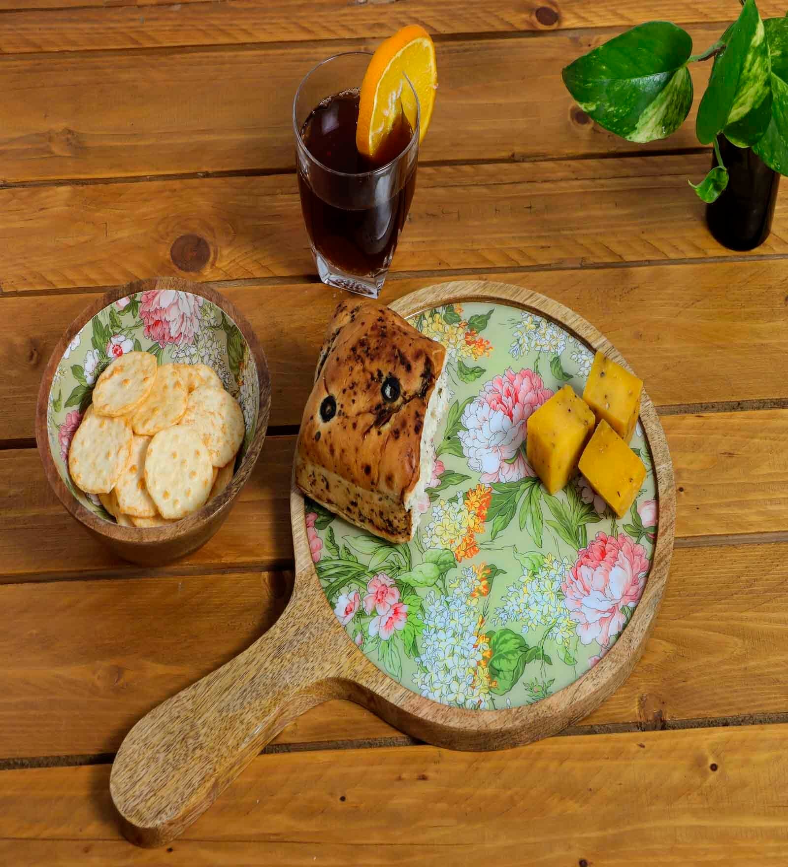 Green Mango Wood Gladiolus harmony  Round Platter