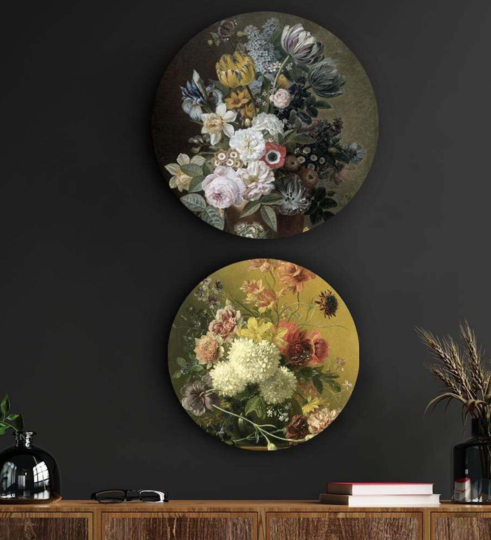 Indian Fine Green Canvas Framed Floral Art Print Set of 2