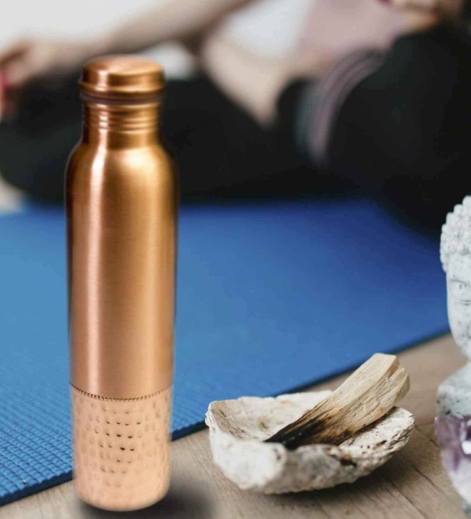 Round Hammered Pure Copper Water Bottle Leak Proof 1 Ltr