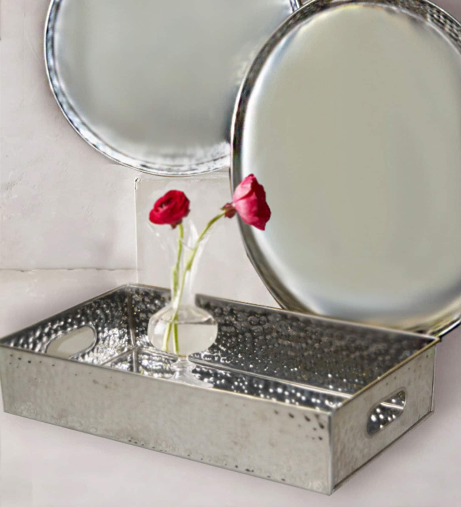 Round Hammered Silver Iron  Tray