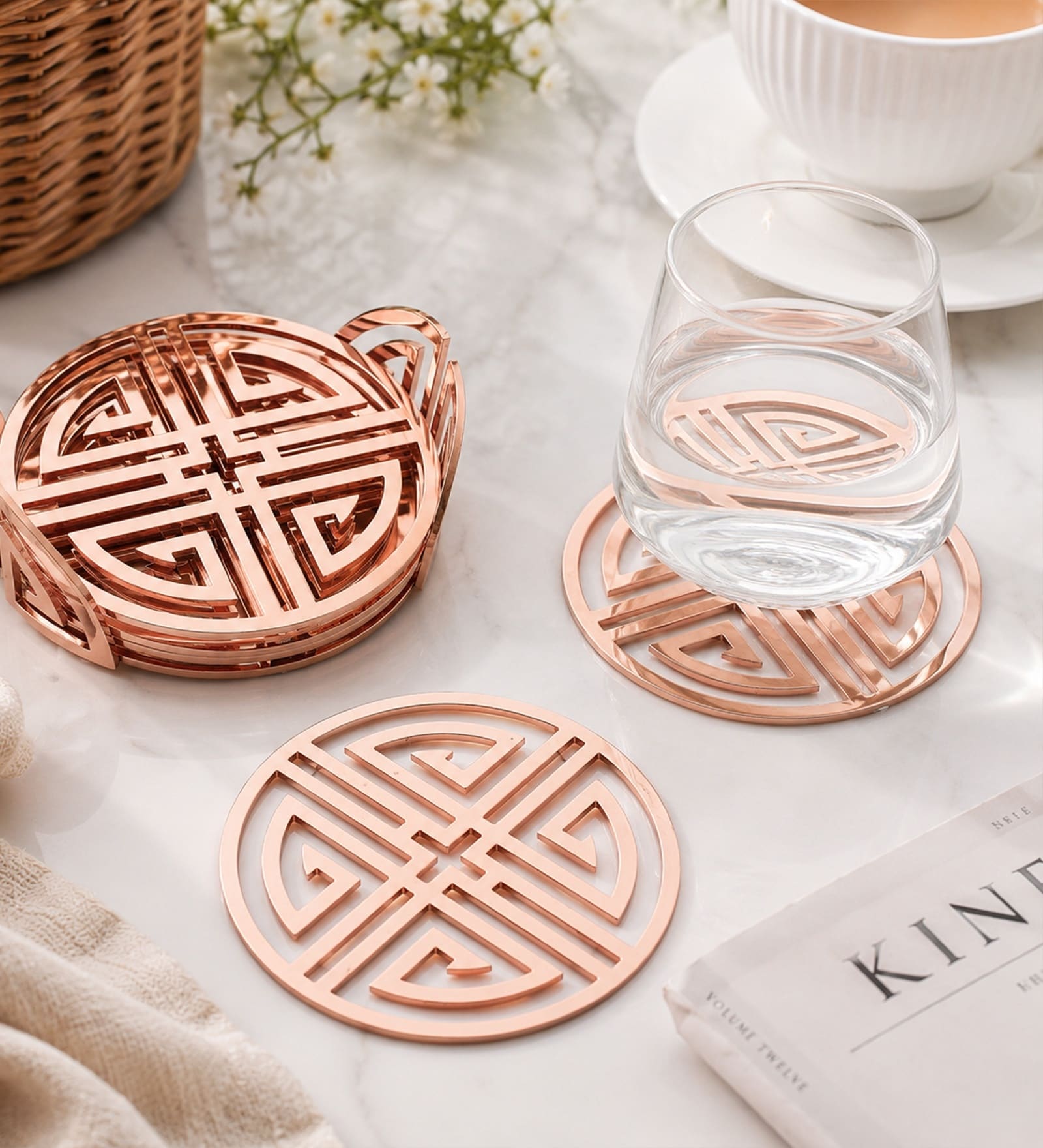 Rose Gold Round Jali Coasters Set Of 4