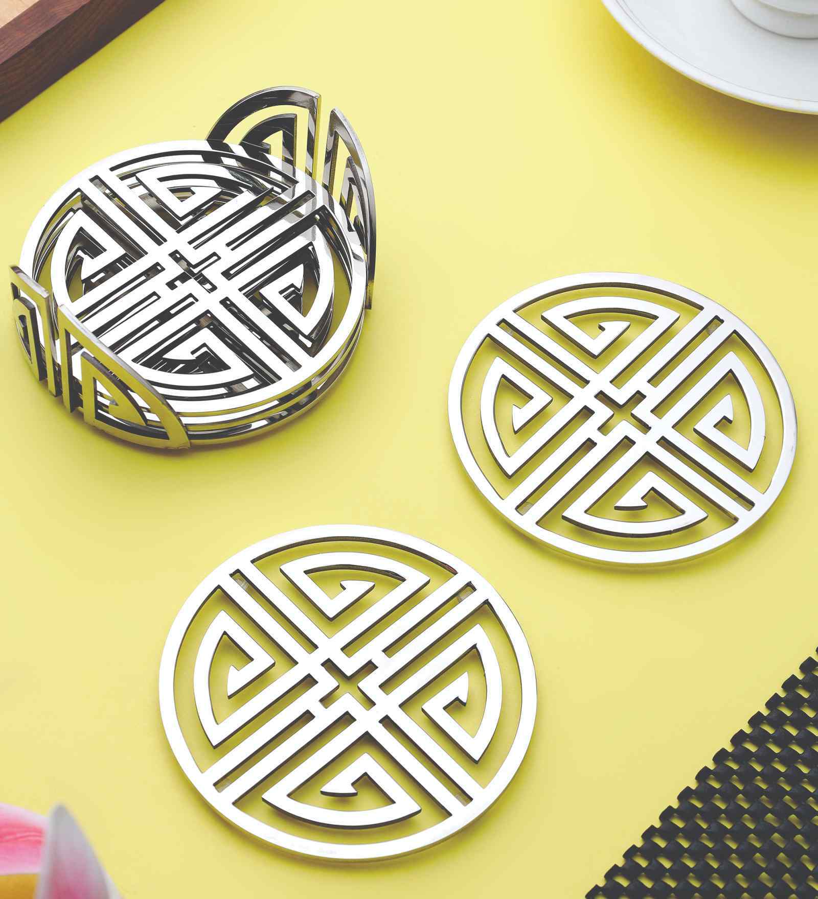 Round Jali Coasters Silver