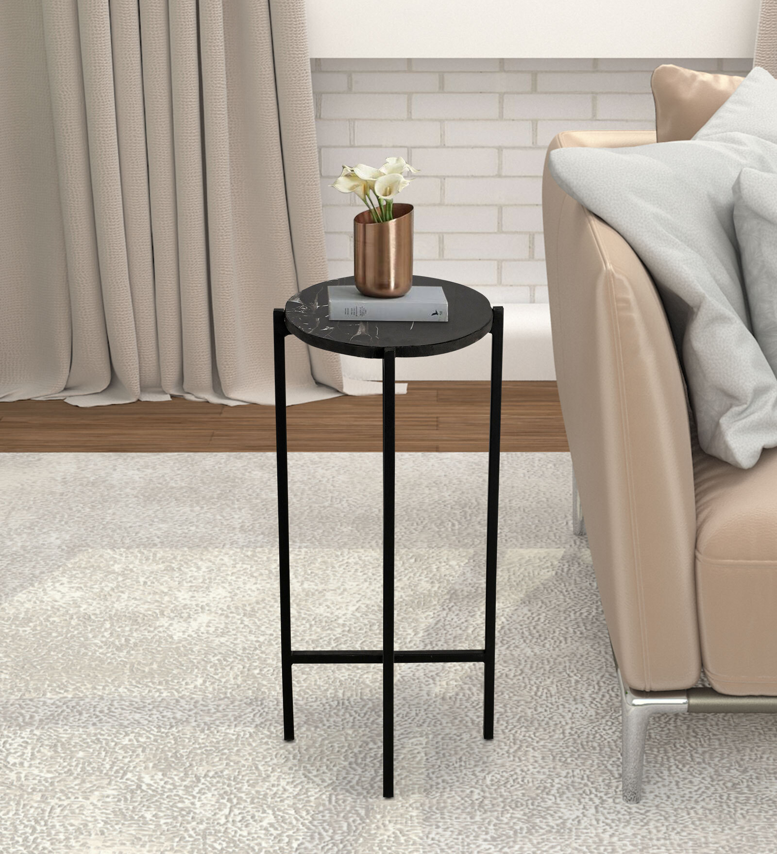 Round Marble End Table Table In Black Finish Round Marble End Table Table In Black Finish