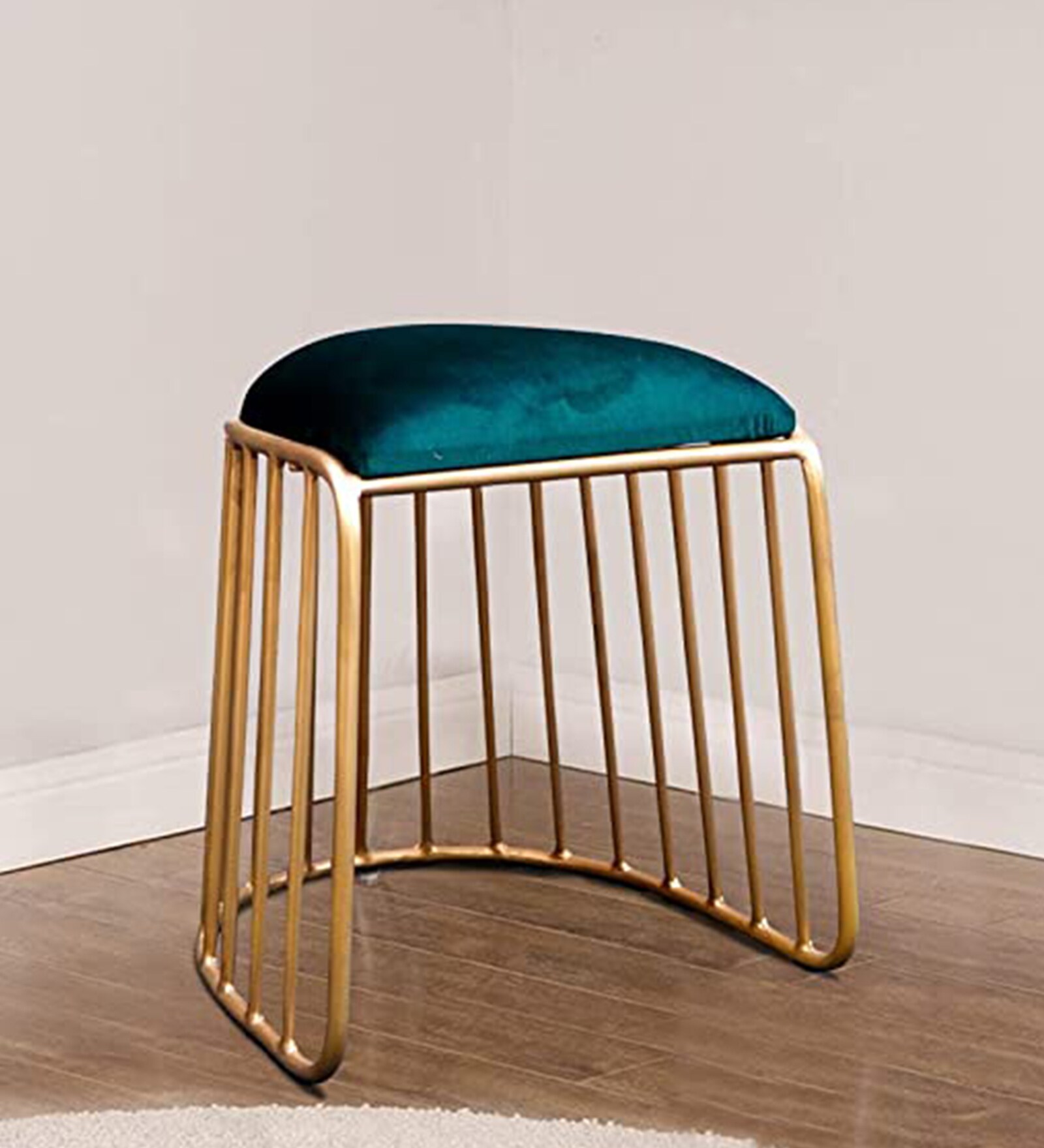 Round Metal Seating Stool in Golden Stand & Green Colour