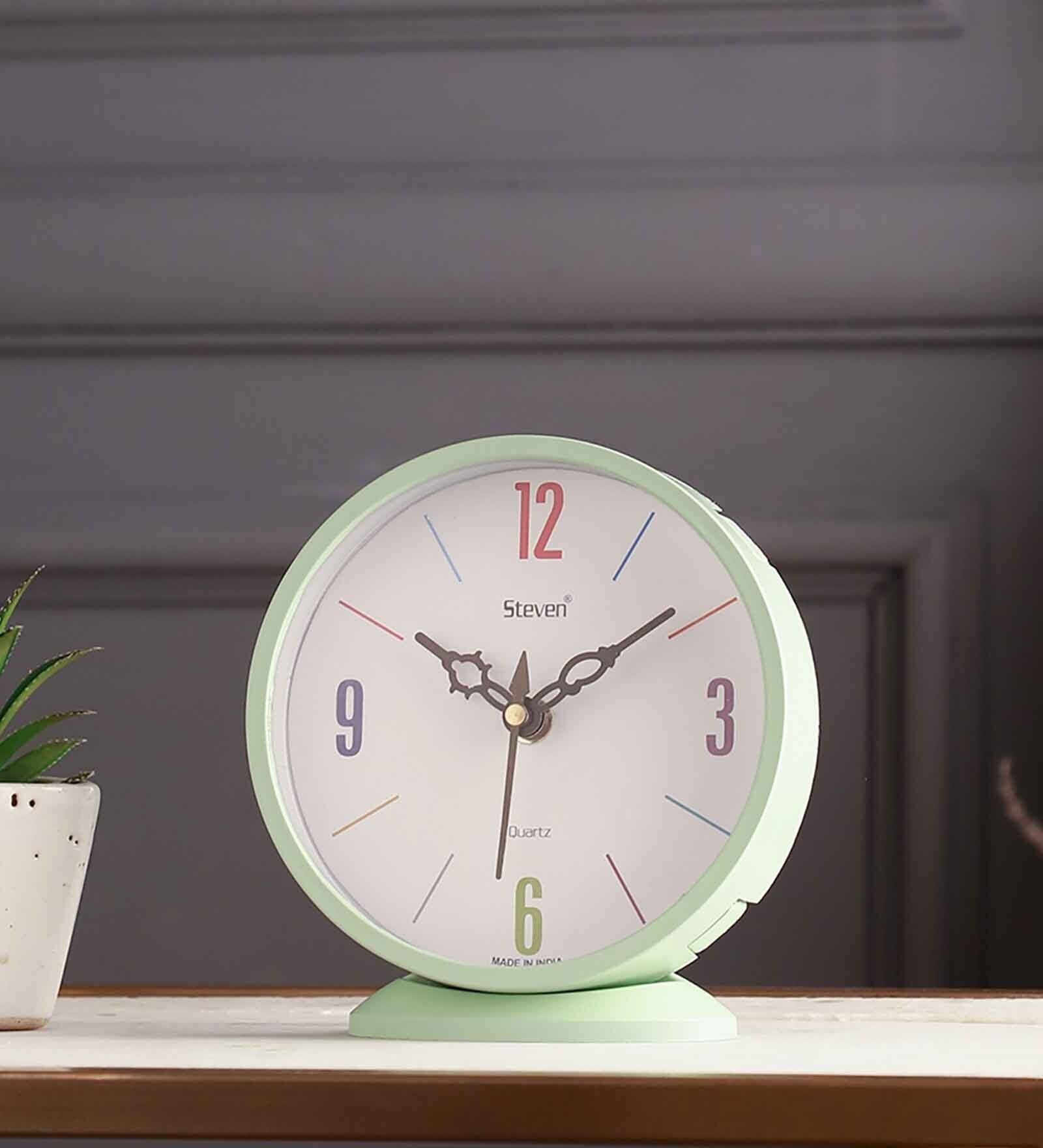 Round Mini Analog Green Plastic Table Clock"byEximDecor