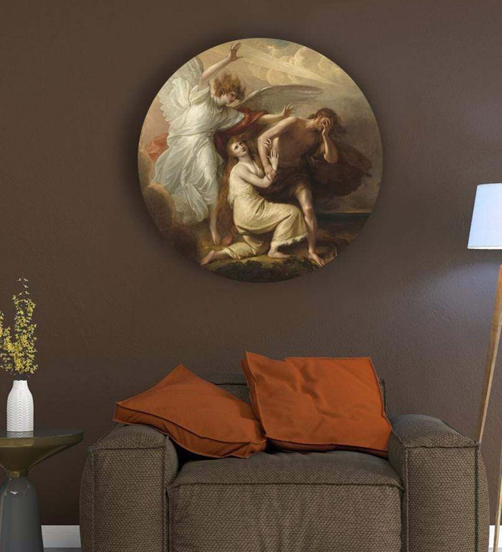 Round Multicolour Adam And Eve Of Paradise Canvas Art Print