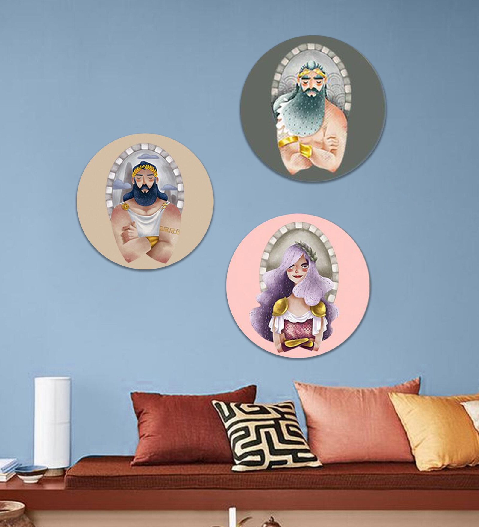 Round Multicolour Blessings Of Greek Gods Canvas Set Of 3 Art Print