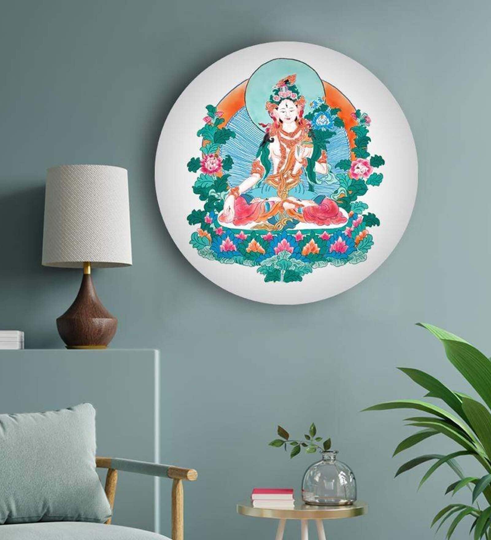 Round Multicolour Buddha'S Tibetan Aesthetics Canvas Art Print