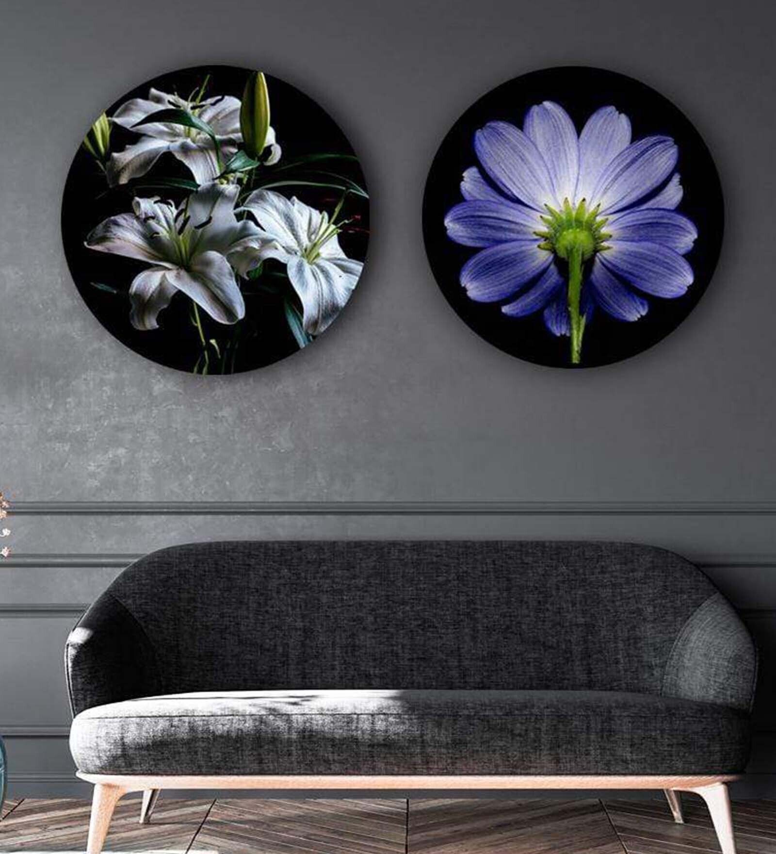 Round Multicolour Dramatic Madonna Lily Canvas Set Of 2 Art Print