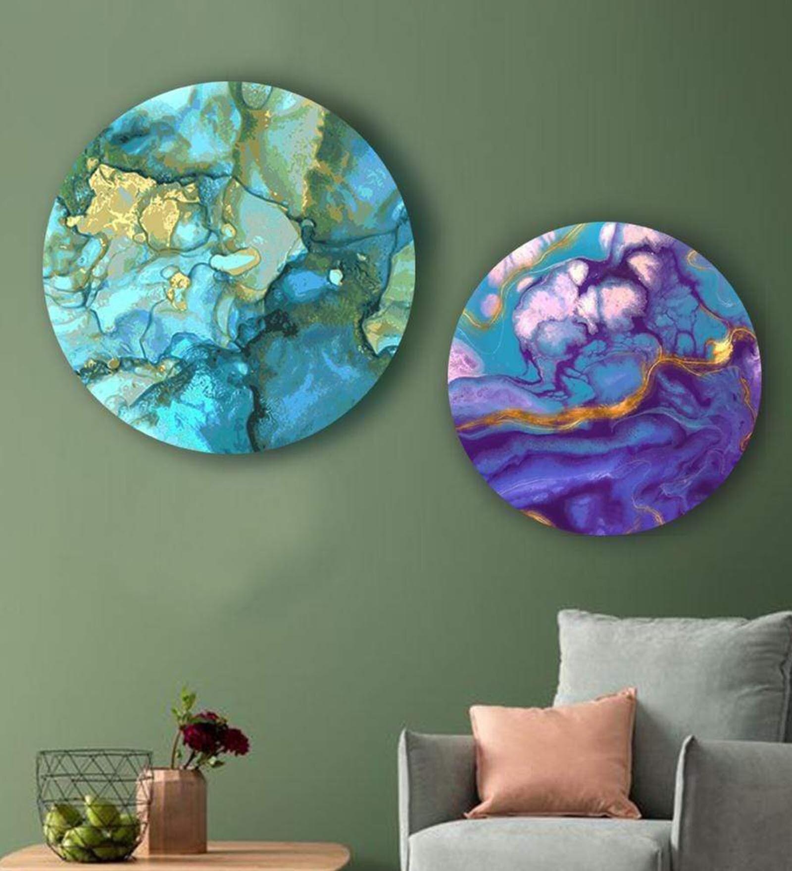 Round Multicolour Enchanting Marble Canvas Set Of 2 Art Print