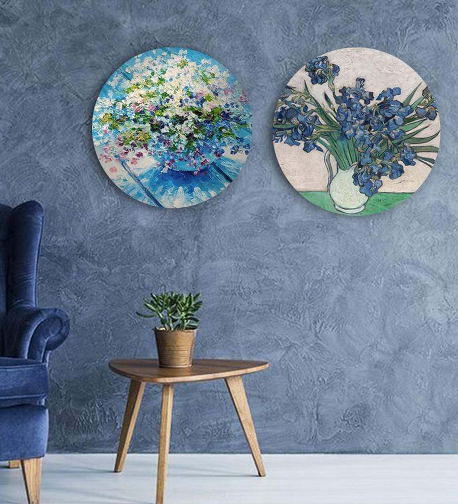 Round Multicolour Flowers Living In A Jug Canvas Set Of 2 Art Print