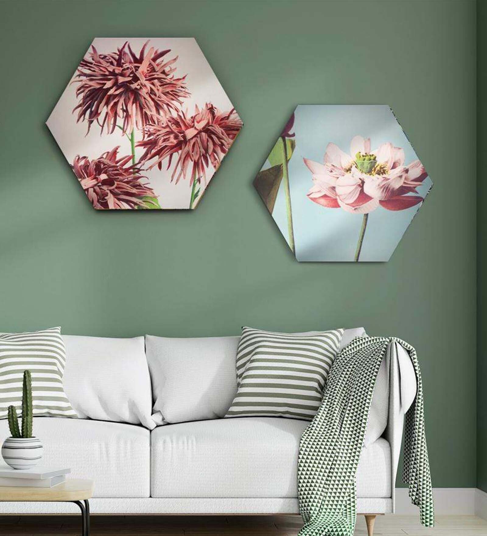 Round Multicolour Garden Of Blushing Flowers Canvas Set Of 2 Art Print