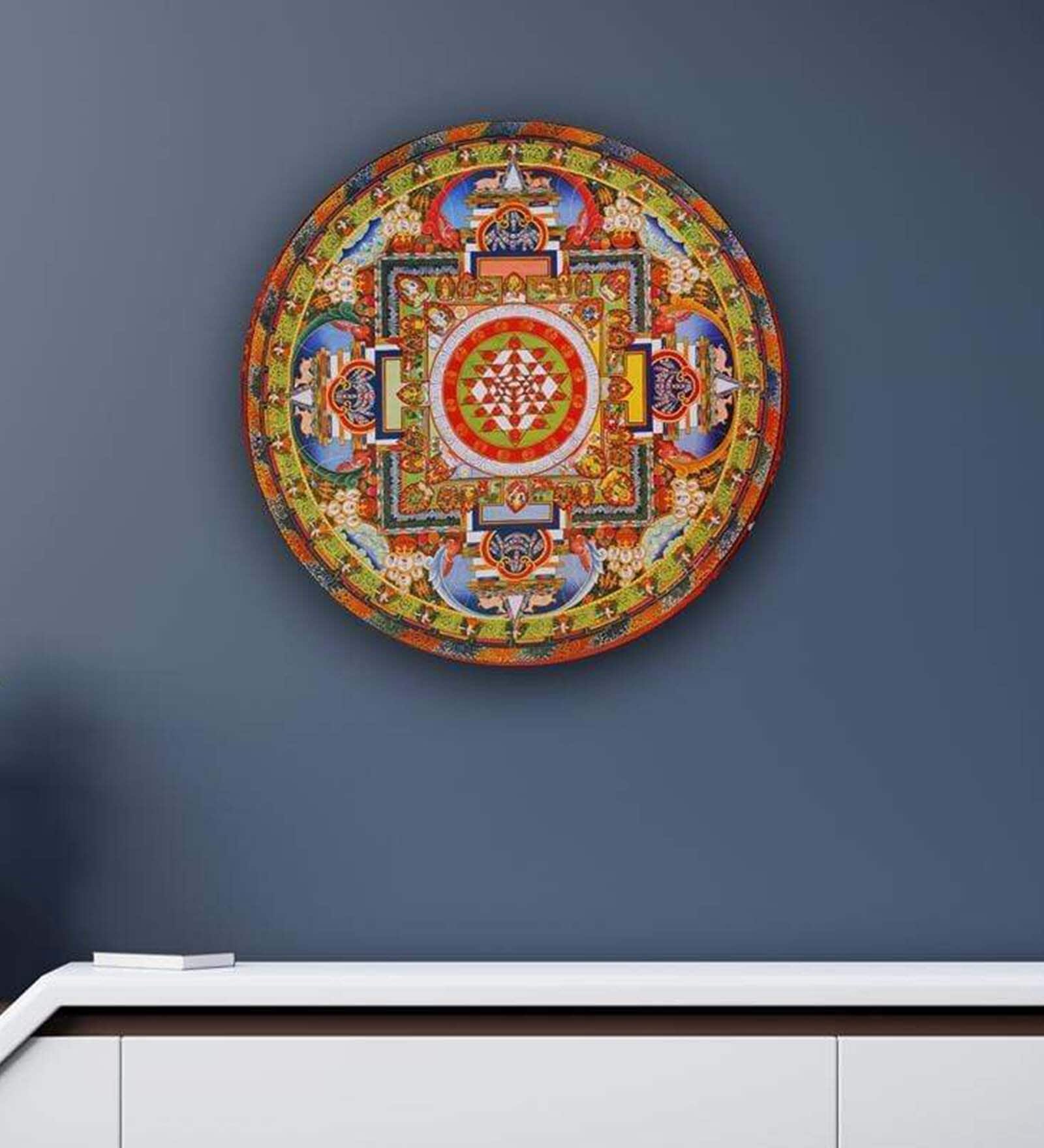 Round Multicolour Kalachakra Mandala Canvas Art Print