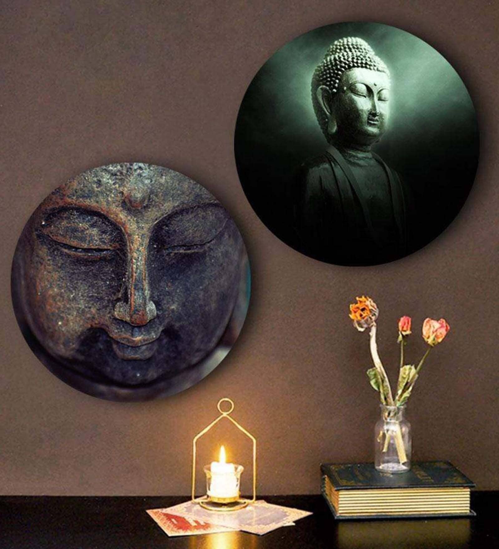 Round Multicolour Power Of Meditation Canvas Set Of 2 Art Print