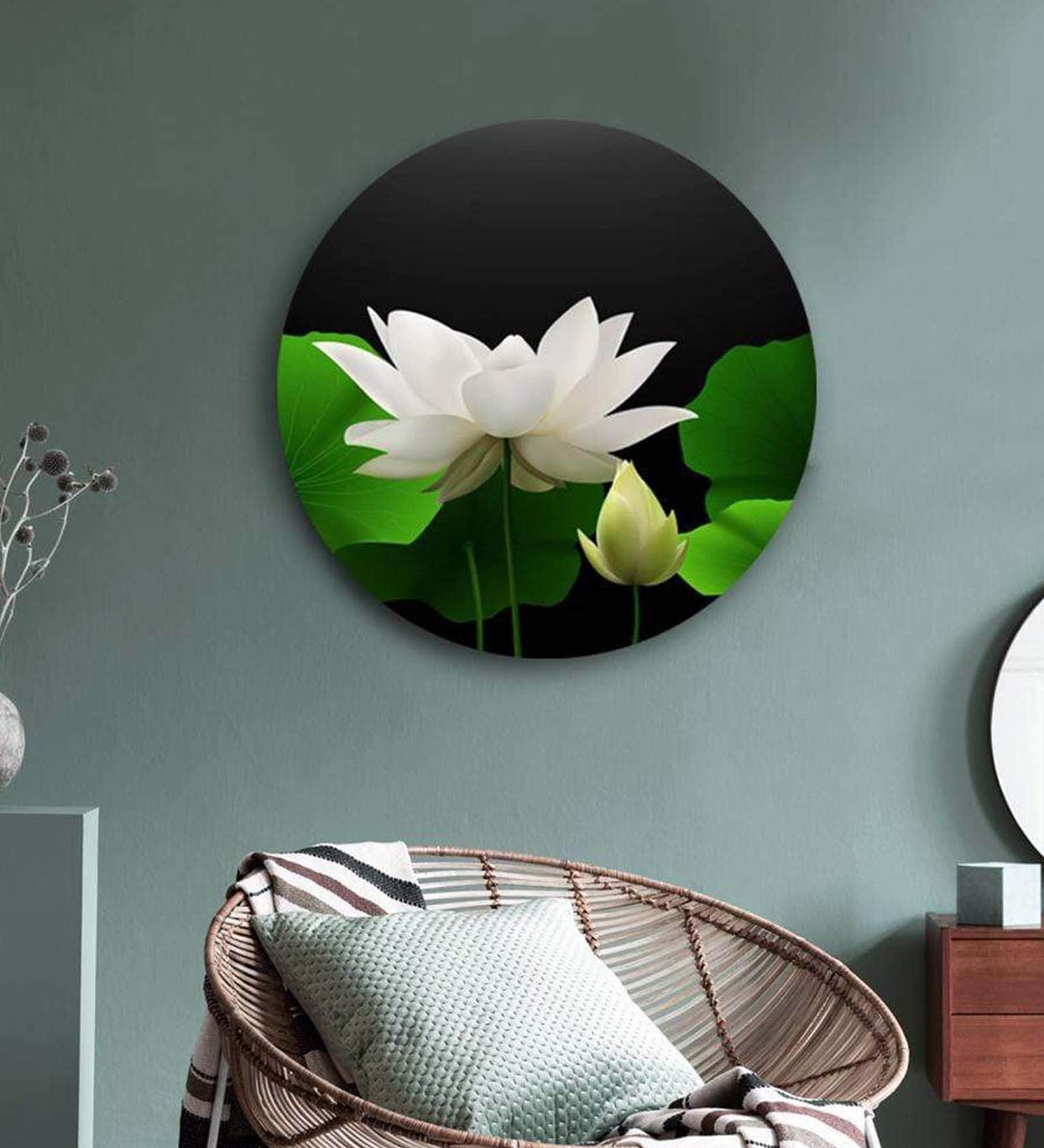 Round Multicolour Purity Of The White Lotus Canvas Art Print