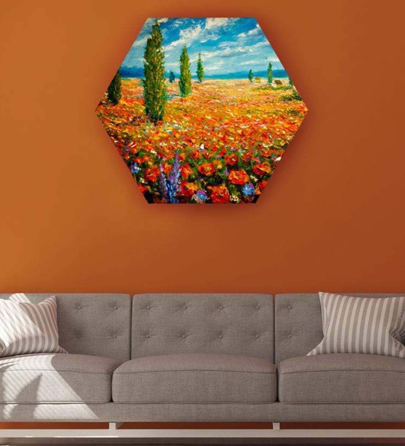 Round Multicolour Spring Field With Cyprus Canvas Art Print