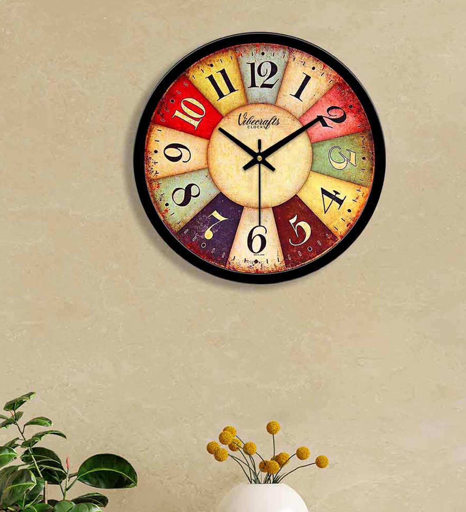 Round Number Designer Multicolour Plastic Wall Clock
