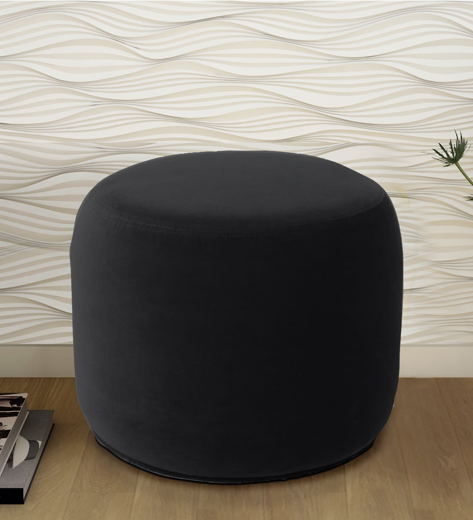 Serie-O Round Pouffe in Black Colour