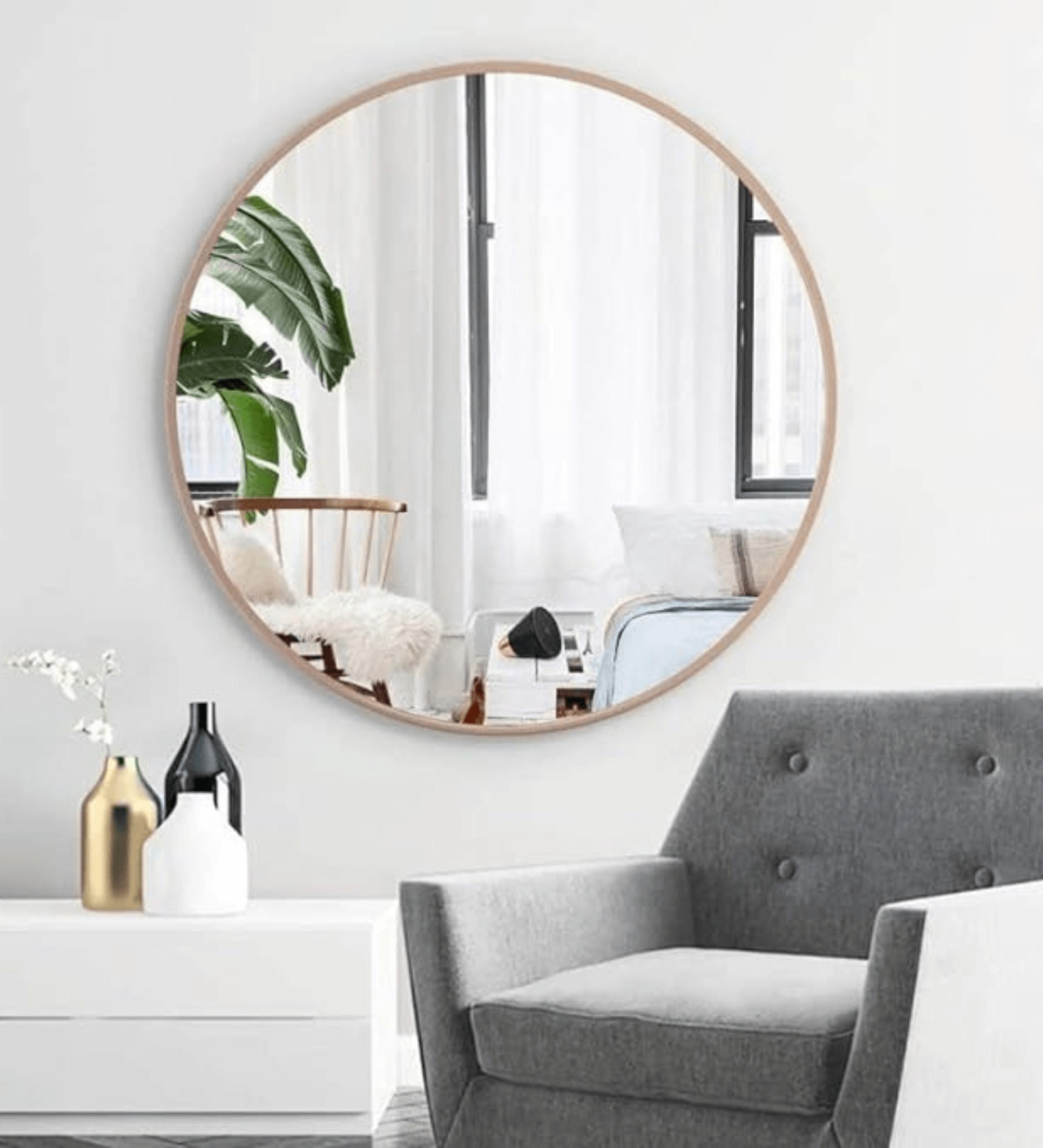 32 Inch RoseGold Round Mirror in Steel Frame
