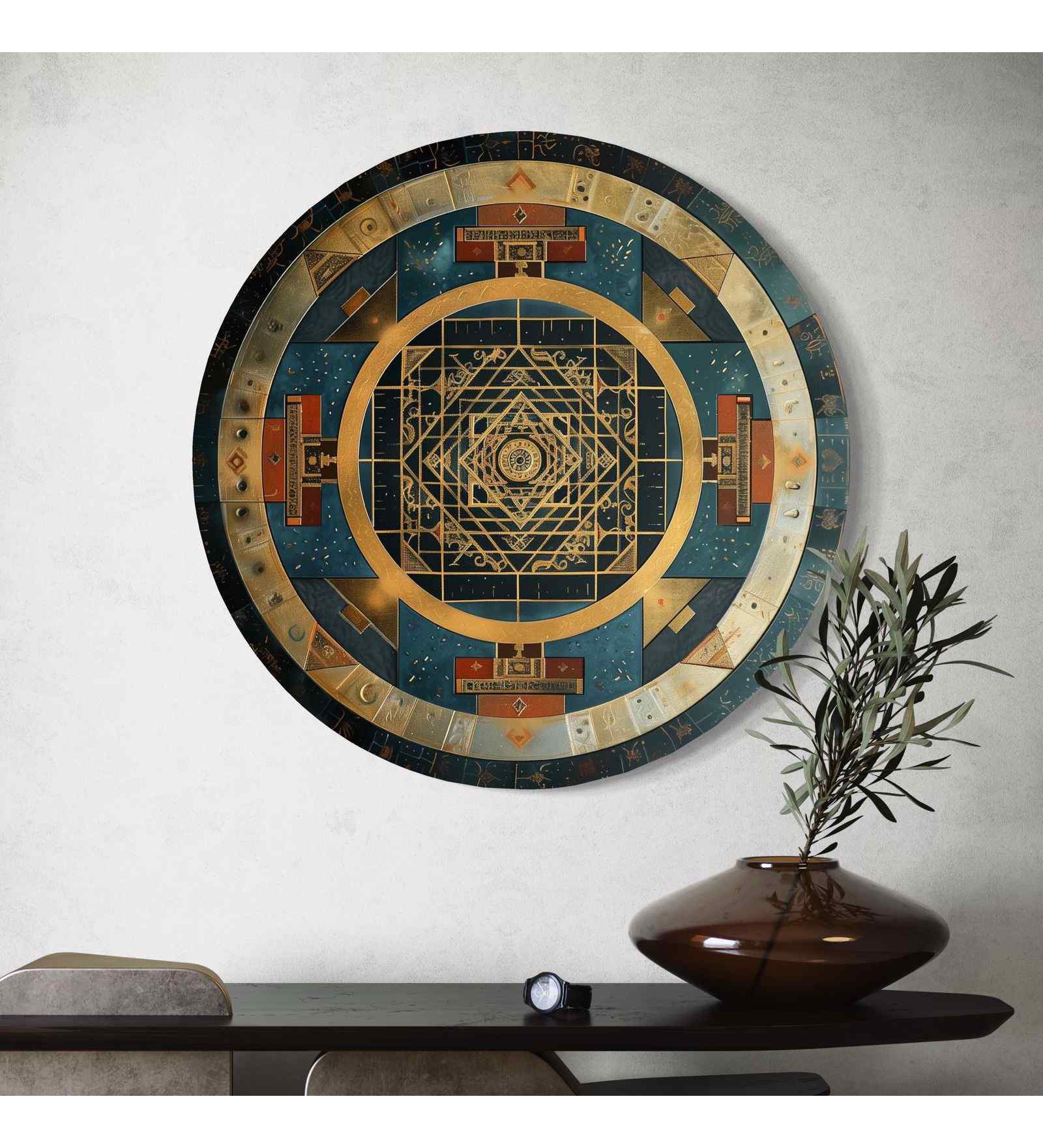 Round Shri Yantra Canvas Giclee Print: A Spiritual Masterpiece Round Canvas Wall Art